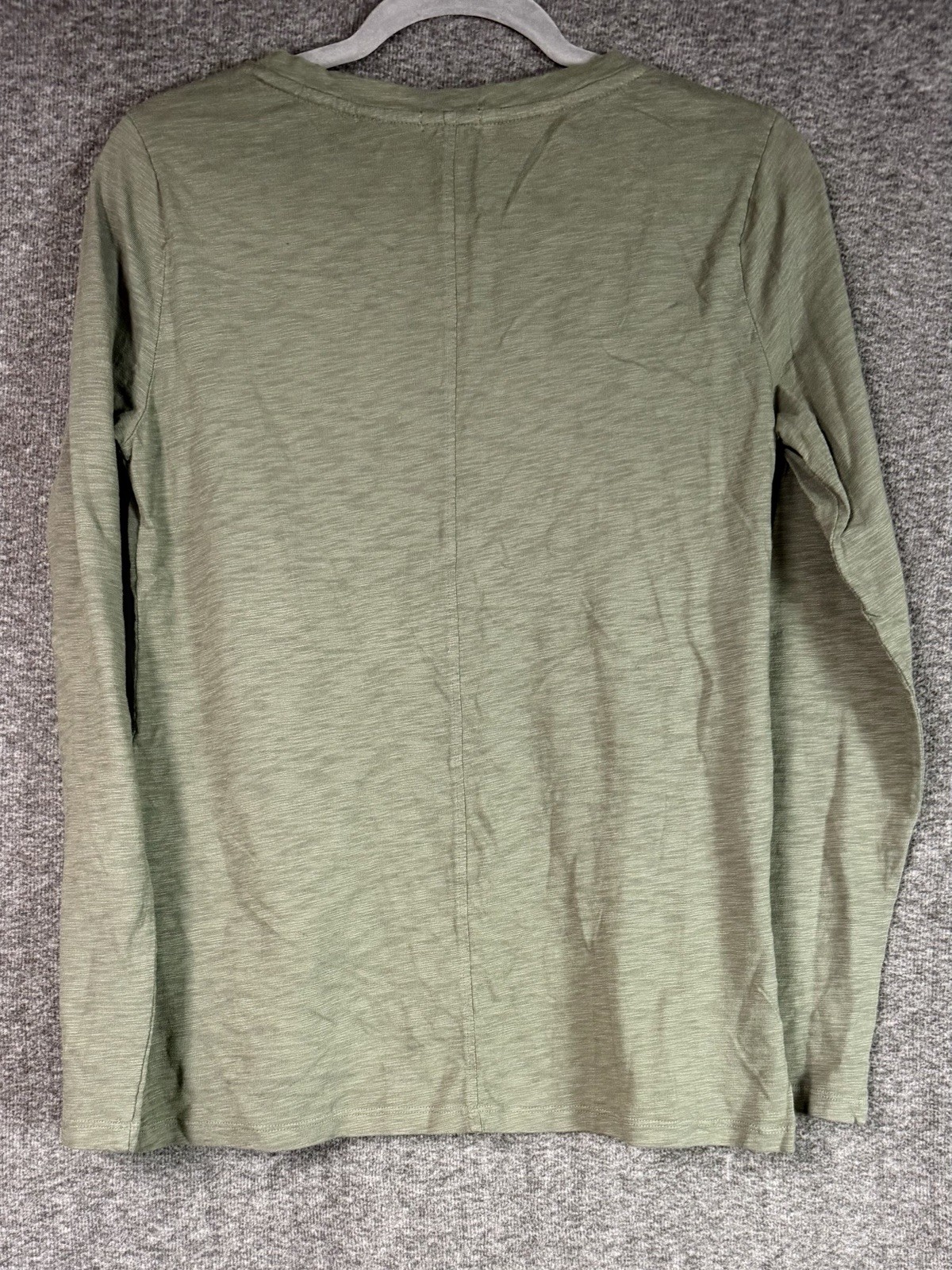 Dylan Olive Green V-Neck Long Sleeve Top Cotton Slub Basic Tee Size S