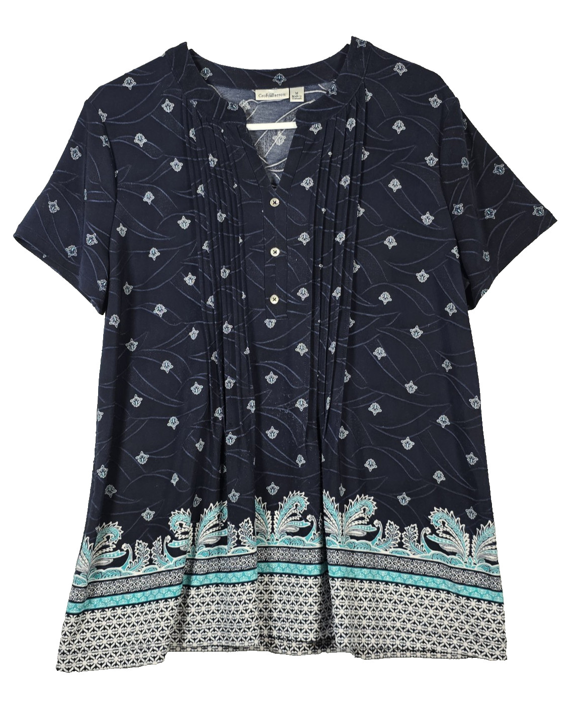 Croft & Barrow Womens Top Short Sleeve Floral Medallion Paisley Stretch Medium