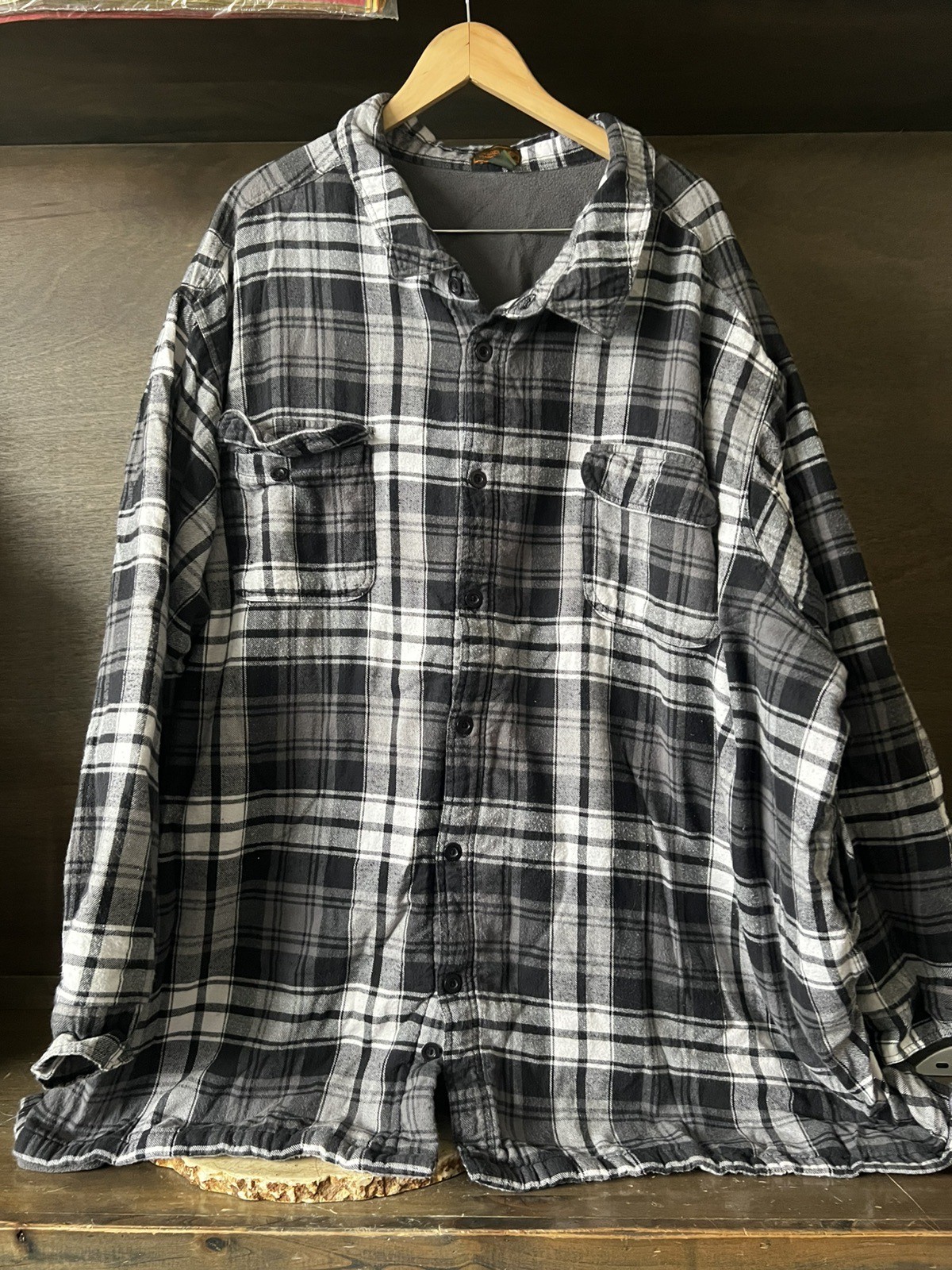 Boulder Creek Flannel Jacket SIZE 7XL BIG GRAY PLAID LONG SLEEVE BUTTON UP