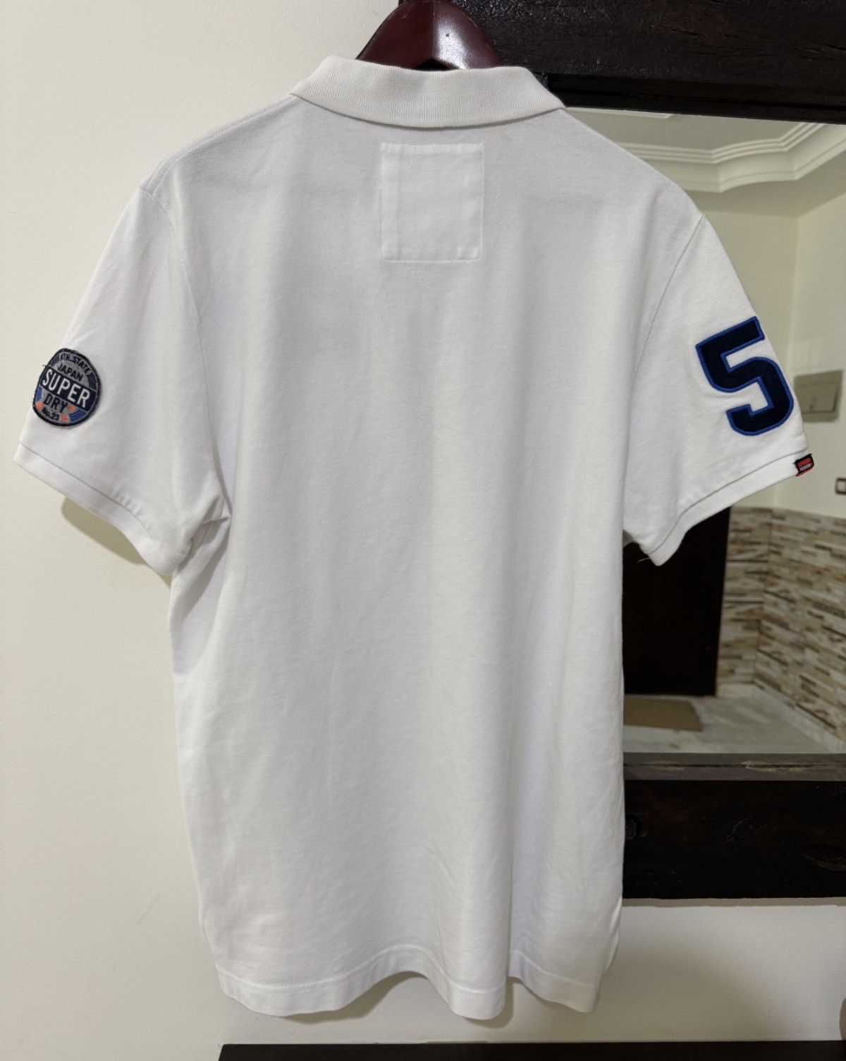 Superdry Premium Athletic Polo Shirt Men XXL Fits L/XL White Distressed Varsity