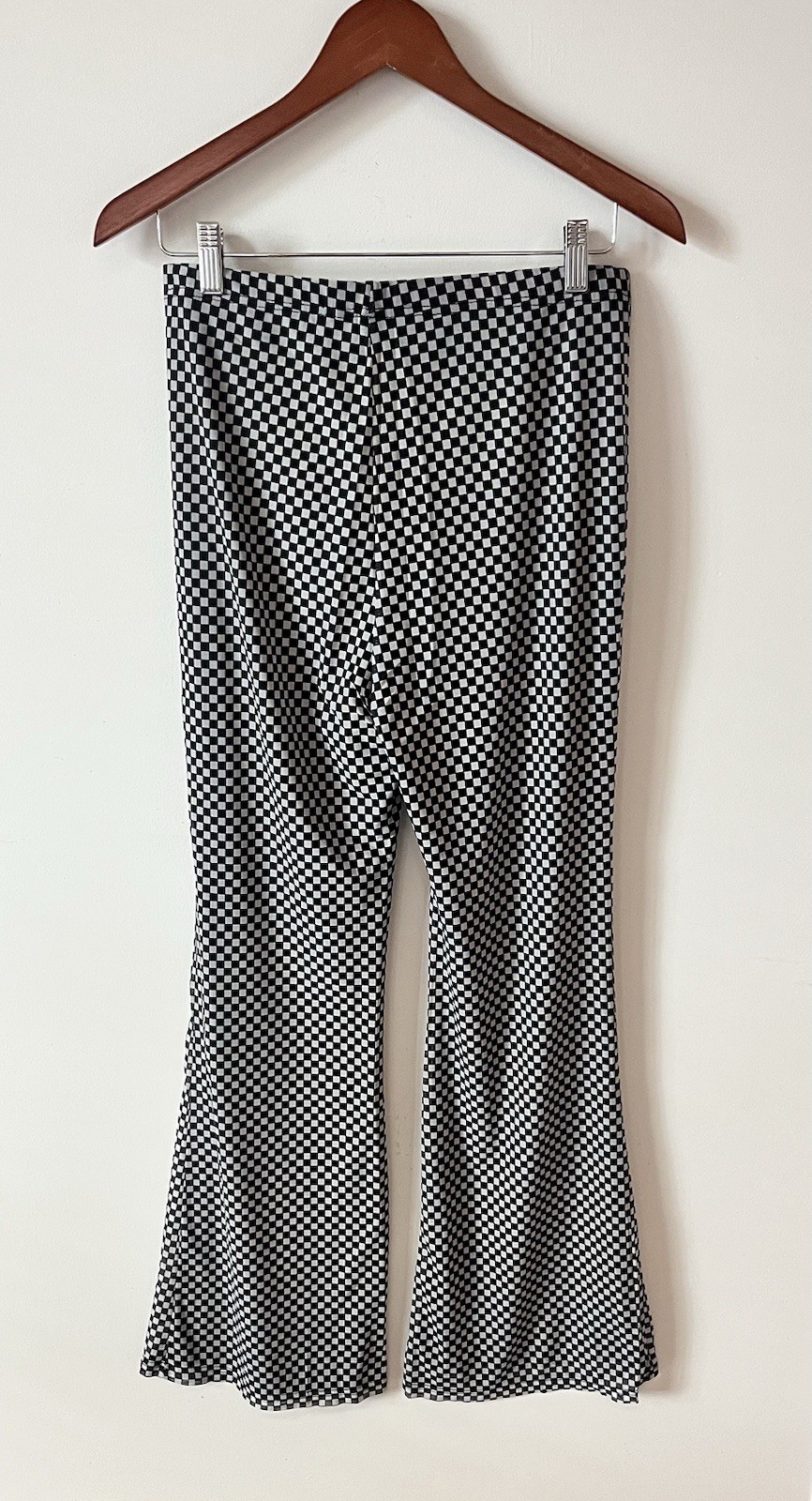 Elodie Checkered Flare High Rise Stretch Pants Size Large Black/White Women’s