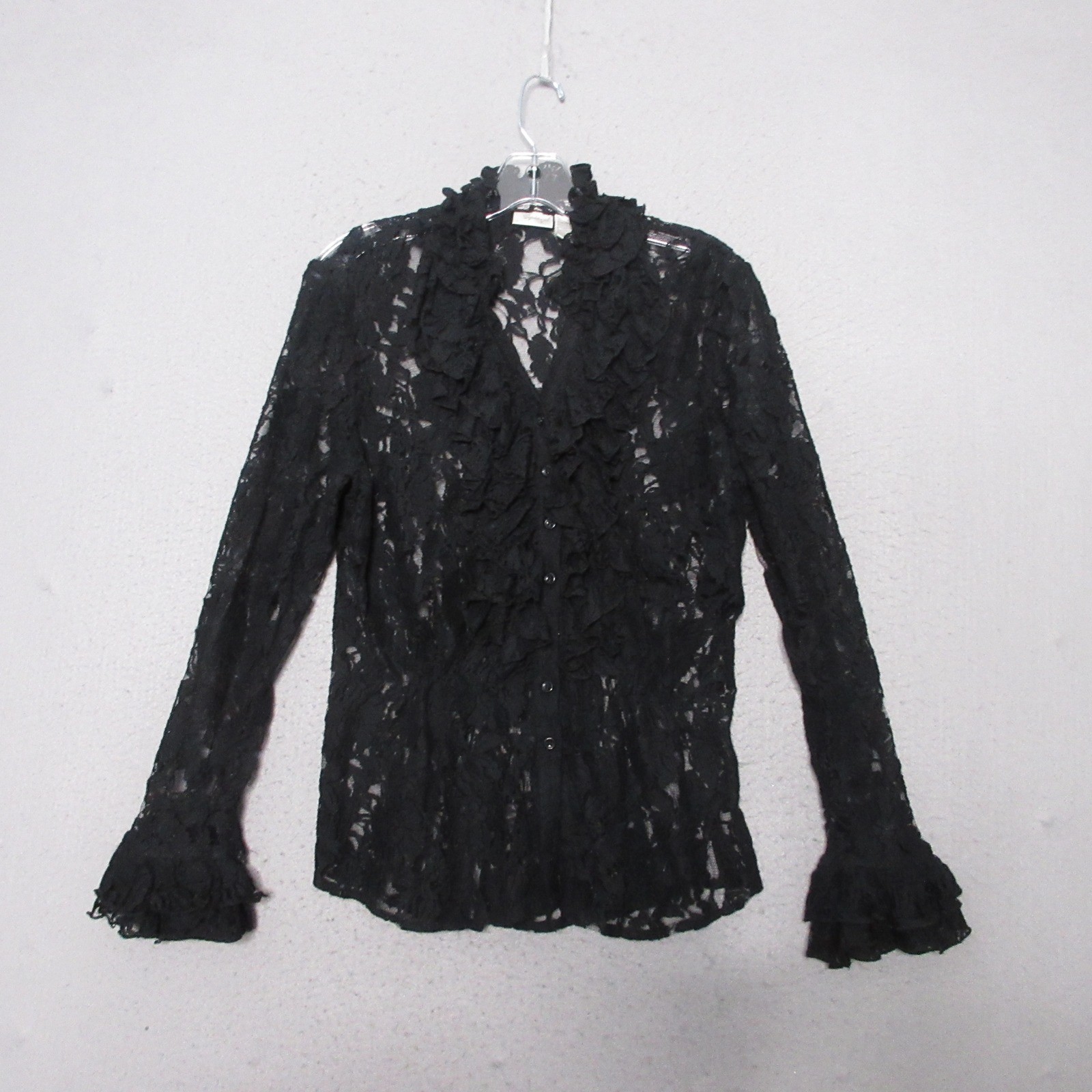 Vintage Spiegel Top Black Lace Ruffle Whimsigoth Goth Victorian Regency Cottage