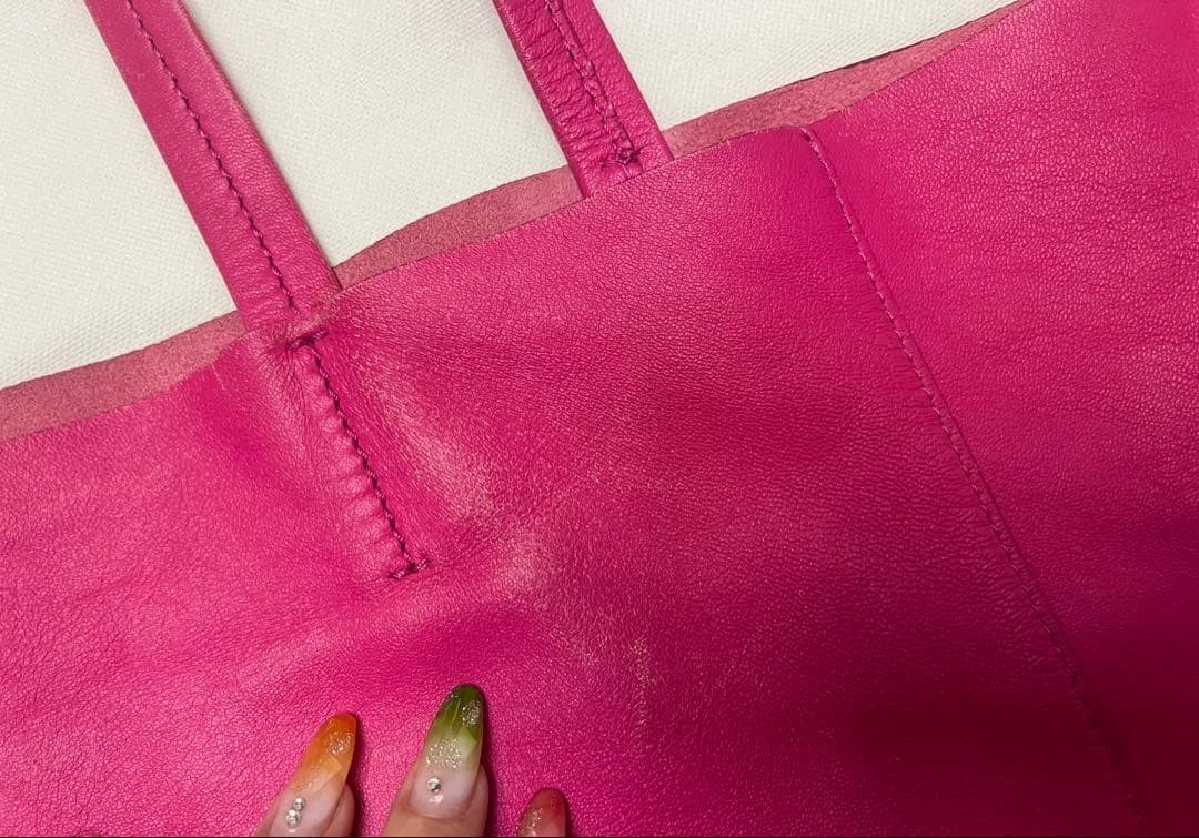 CELINE Paris Horizontal Cabas Leather Tote Fuchsia Pink Auth W/Tag From Japan