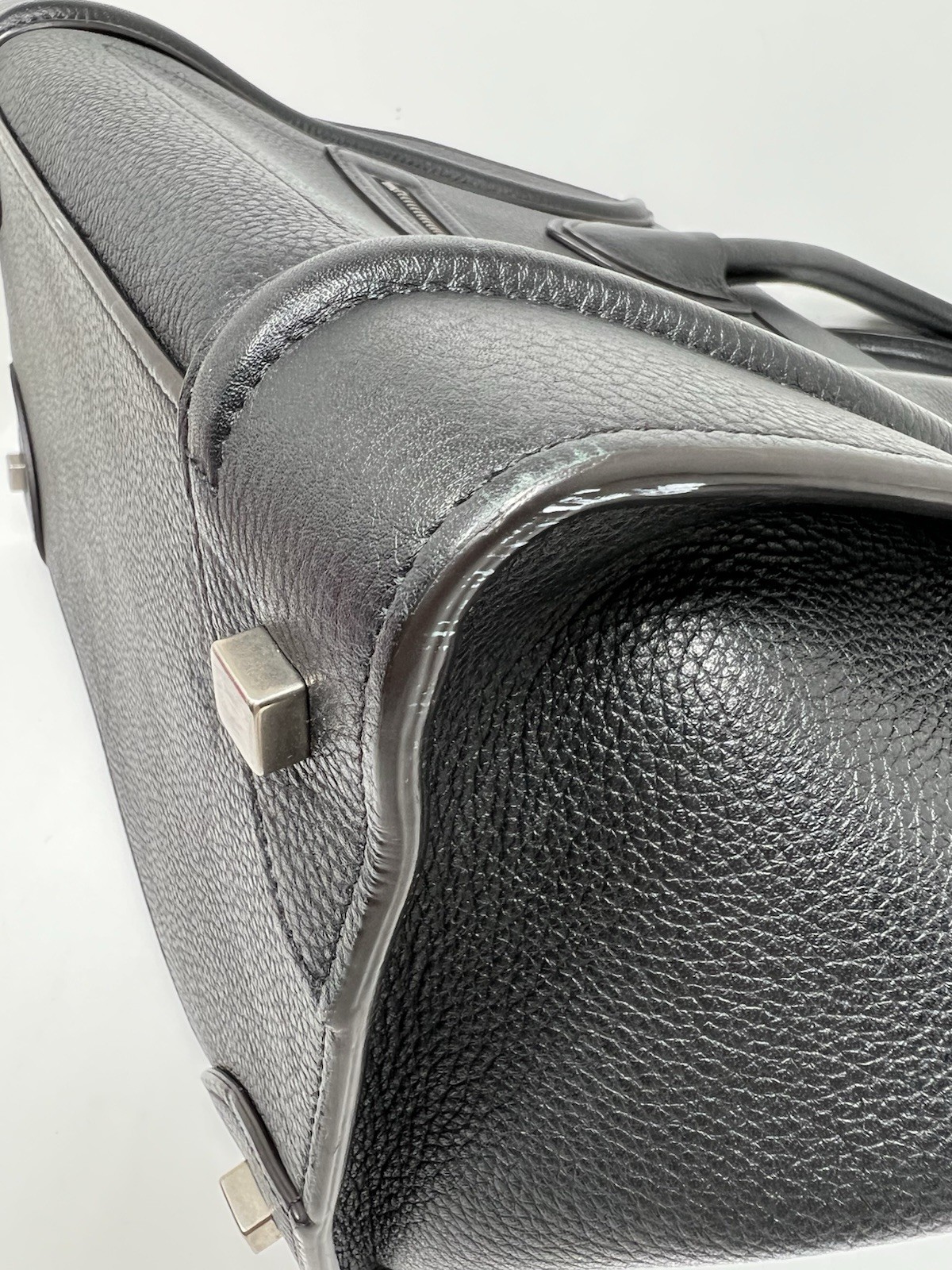 Authentic Celine Nano Luggage Tote in Black Leather with Gold Hardware