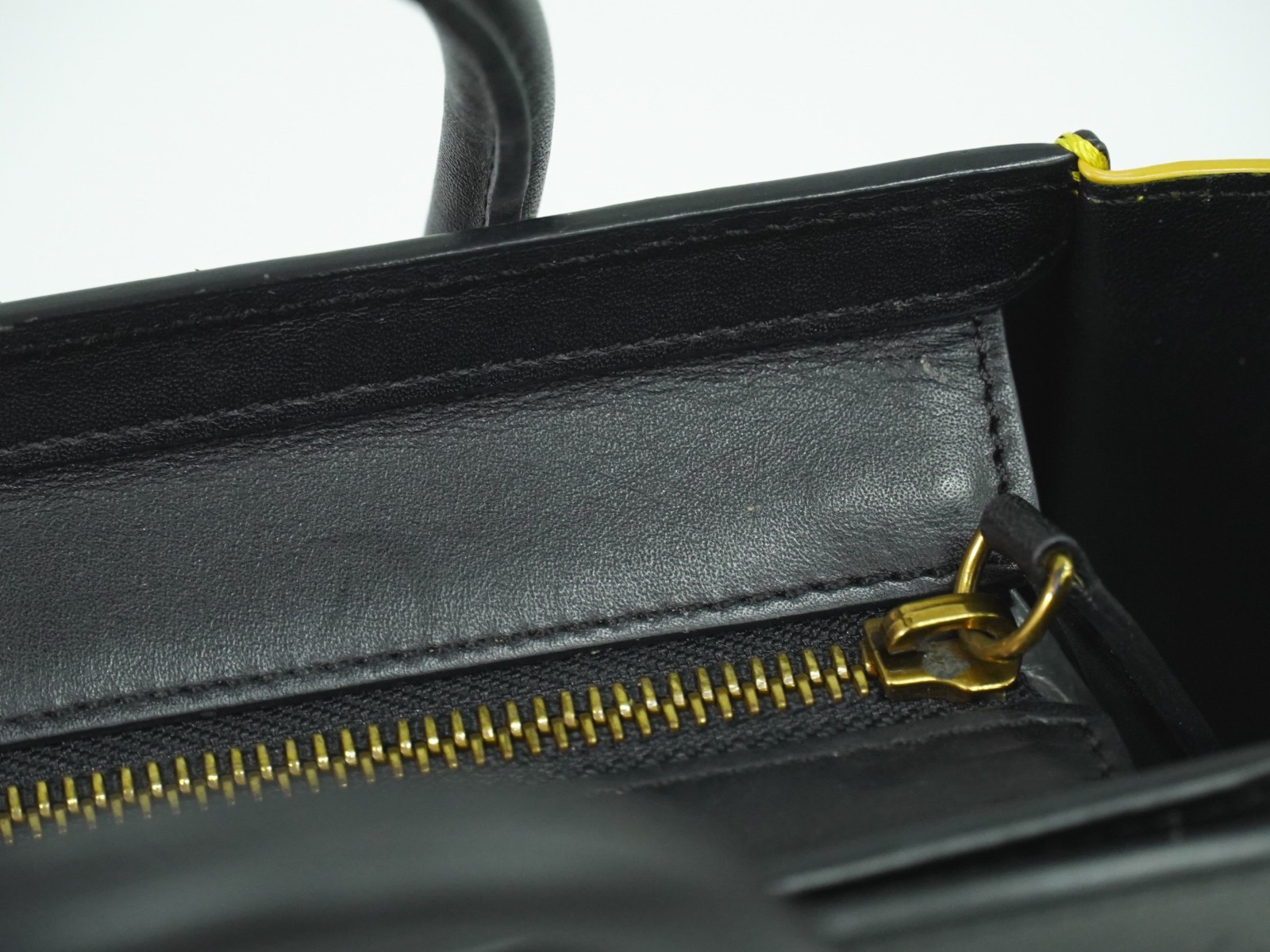 CELINE Luggage Nano Leather 2way Shoulder Handbag Greige Yellow Black
