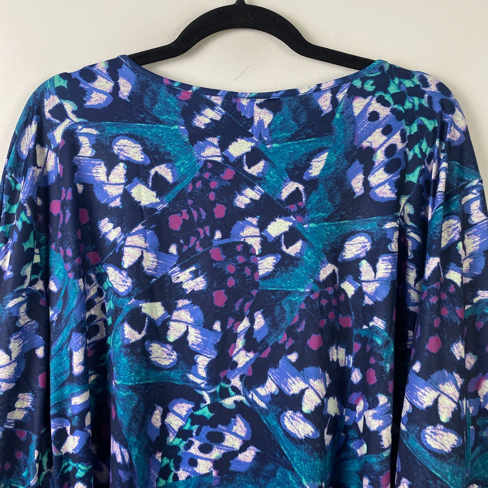 Catherines Dream Drape Bella Crochet Trim Top Size 4X Blue 3/4 Bell Sleeve