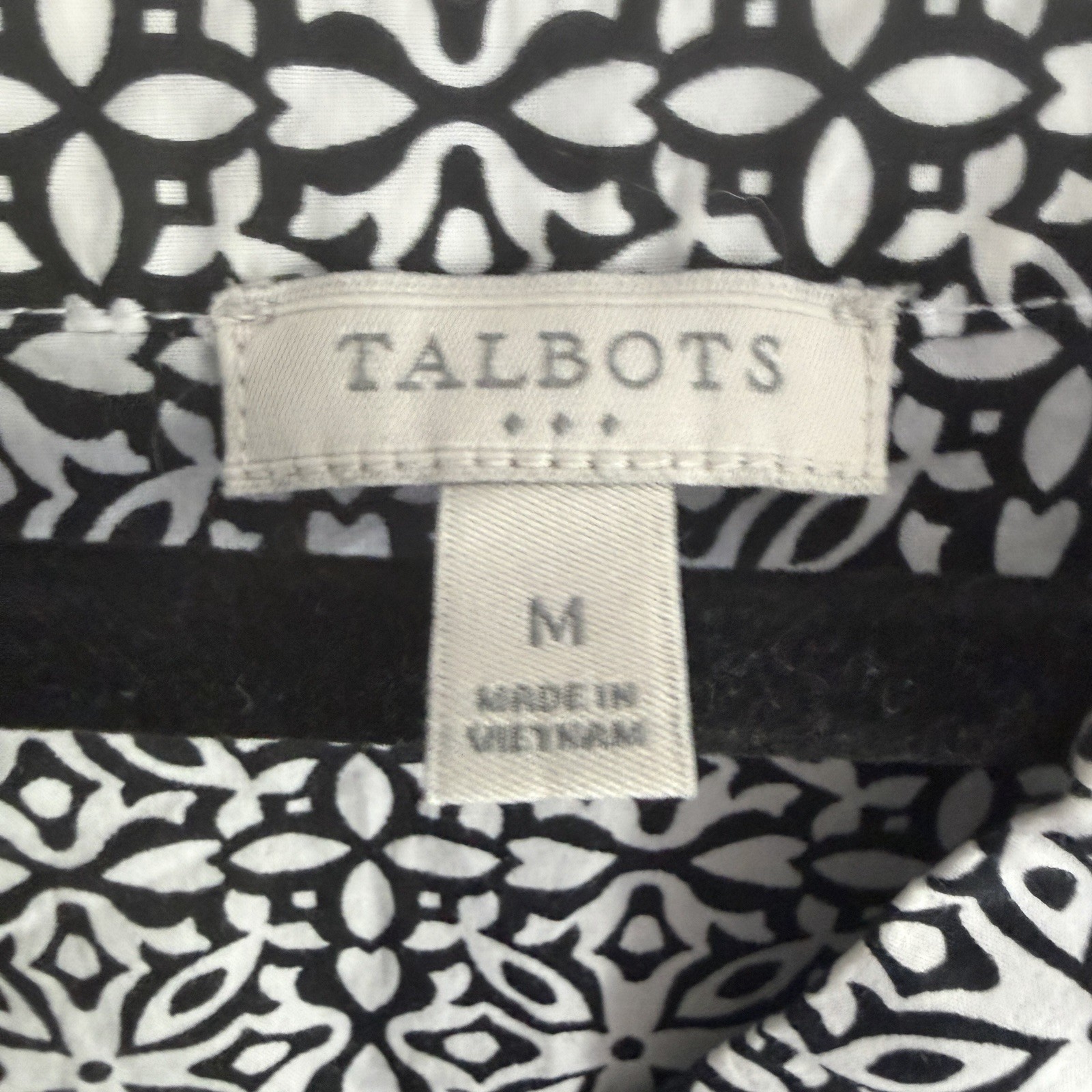 Talbots Tunic Top Womens M White Black Excellent Cotton Geometric Pintuck