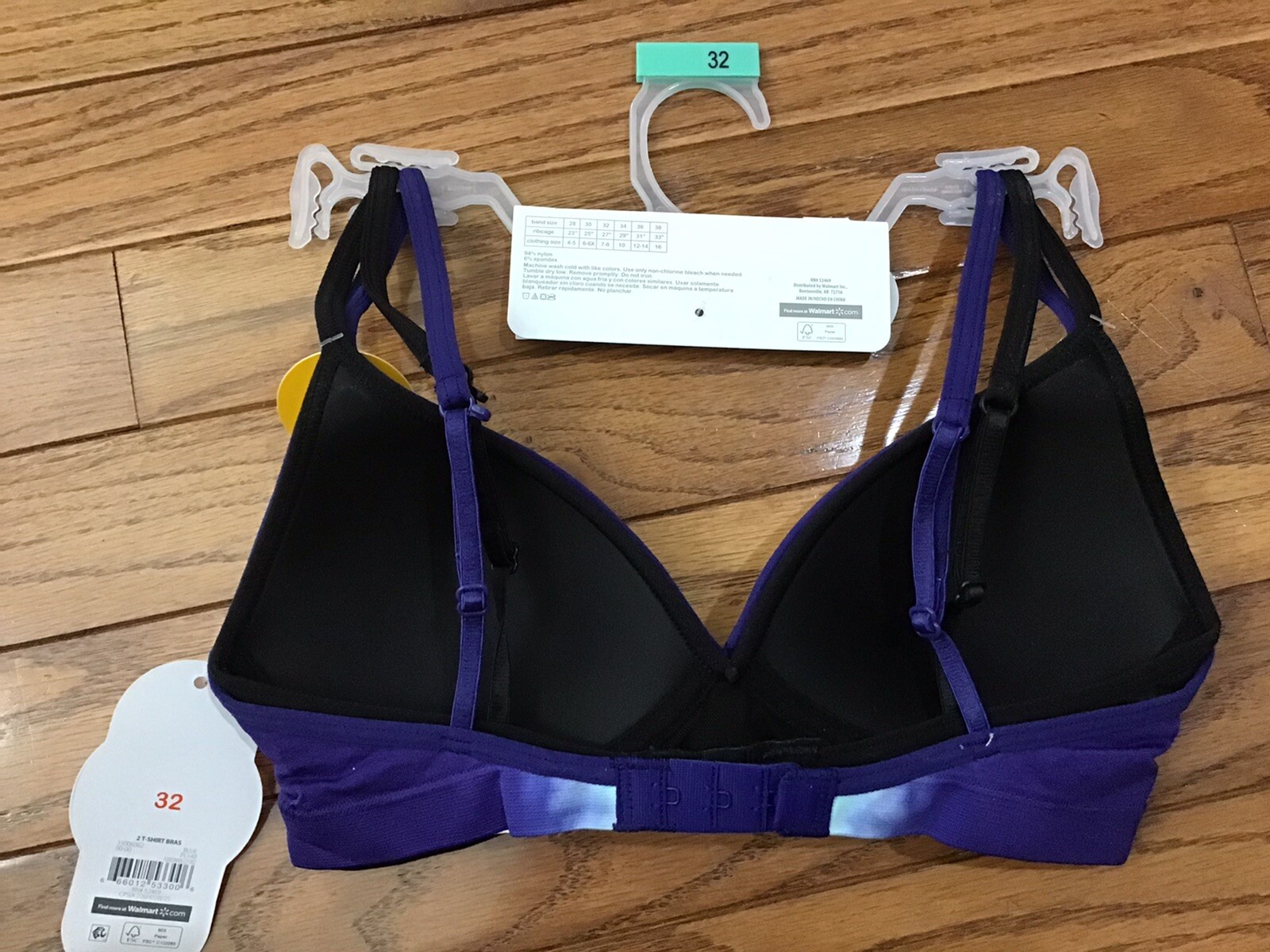 NWT Wonder Nation PL140 2 Pack No Wire Size 32 T-shirt Bras, Convertible (A12