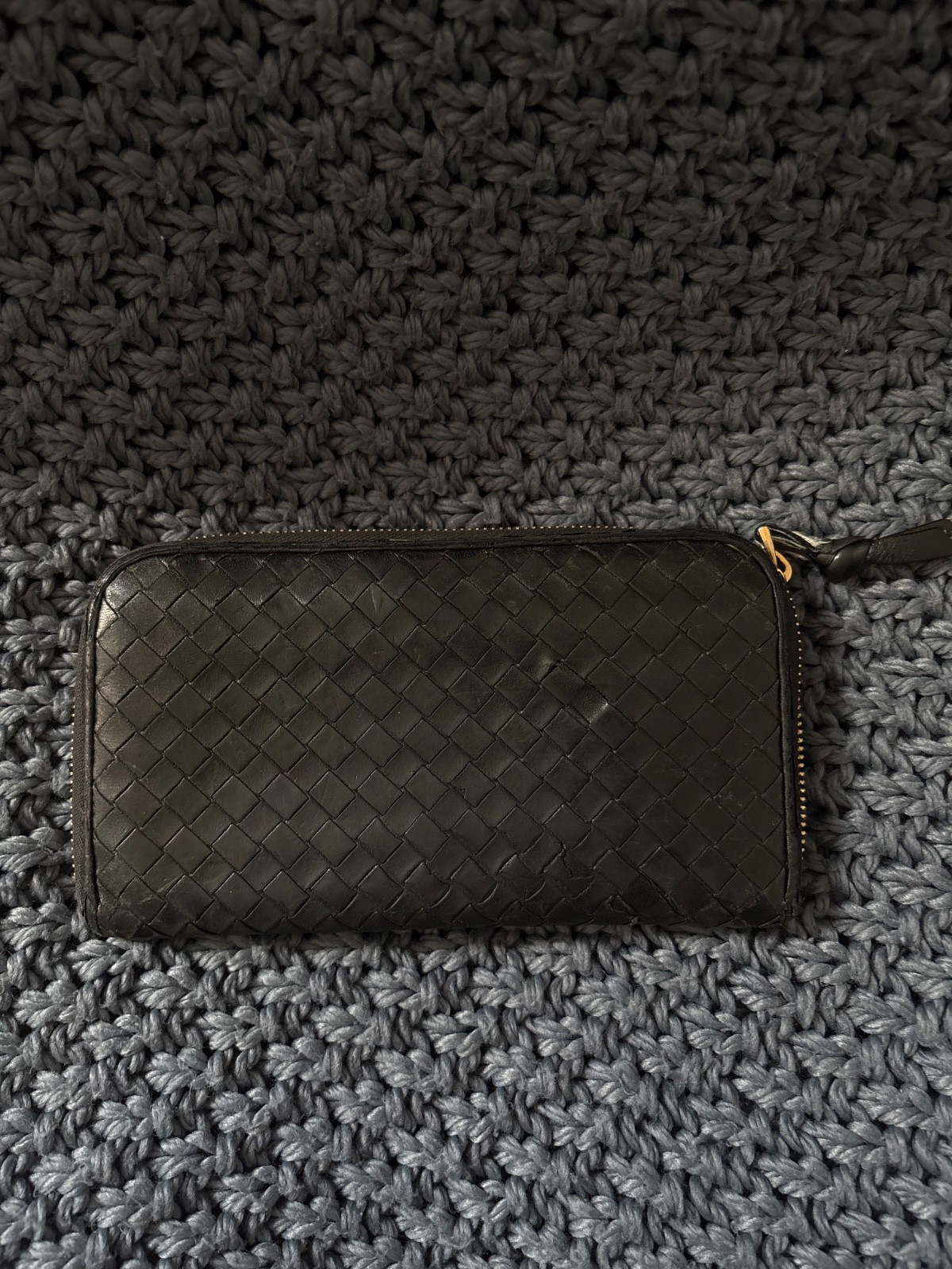 Bottega Veneta Black Intrecciato Zip Around Wallet Leather Continental Wallet