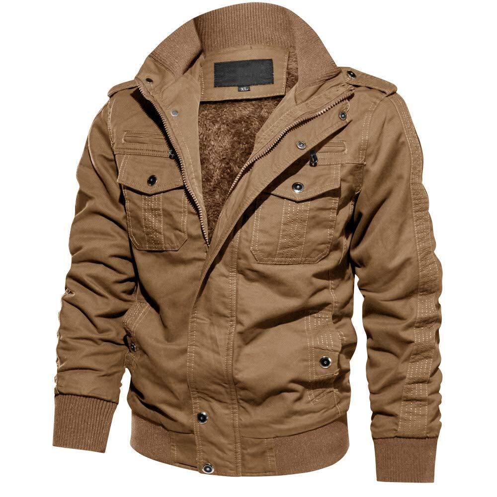 Men’s Winter Cargo Jackets 6 Pockets Warm Cotton Windproof Bomber Work Jacket