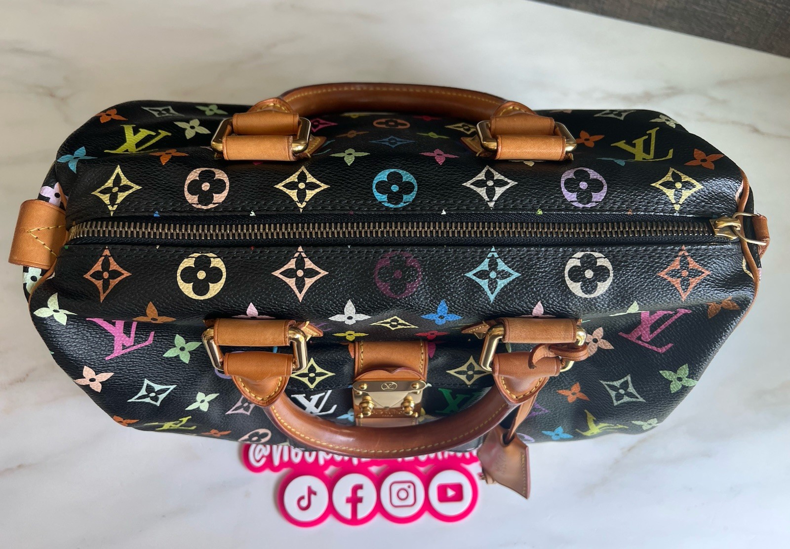 Authentic Louis Vuitton Takashi Murakami Black Multicolor Speedy 30 Handbag Tote