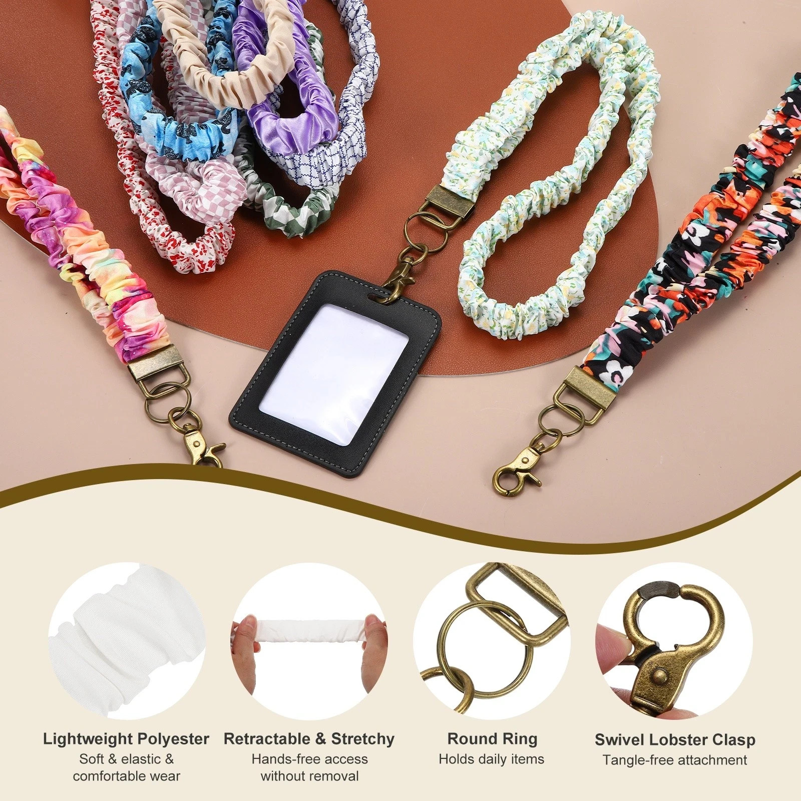 Scrunchie Stretchy Lanyards Teacher ID Holder with Clip