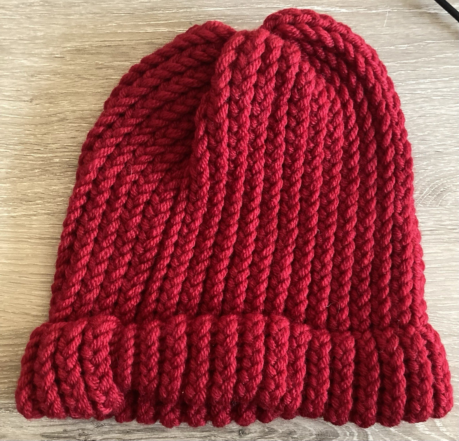 Handmade cozy red knit beanie hat brand new never worn made with acrylic yarn