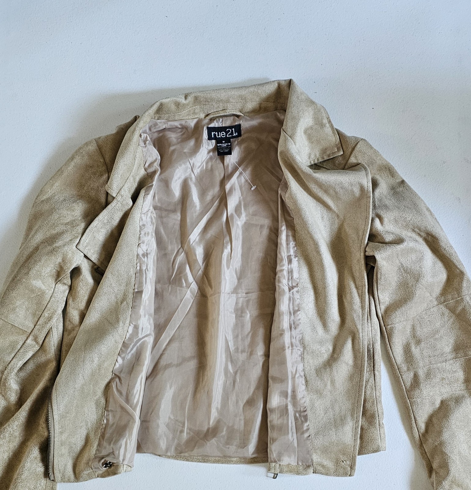 RUE 21 Apparel Faux Suede Jacket Tan Beige Zip Front Women’s Size M