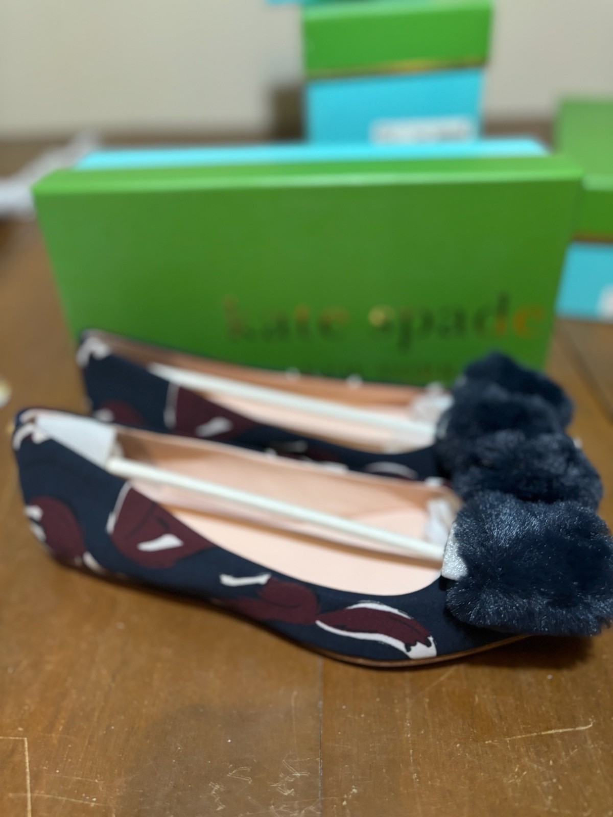 Kate Spade New York Elen Fox Glen Fabric Flats with Bow Navy Women Size 8,8.5,9