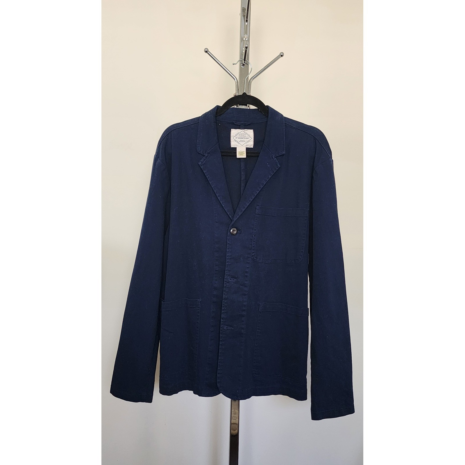 St Johns Bay Mens Navy Blue Cotton Blend Chore Coat Jacket Large Workwear Blazer