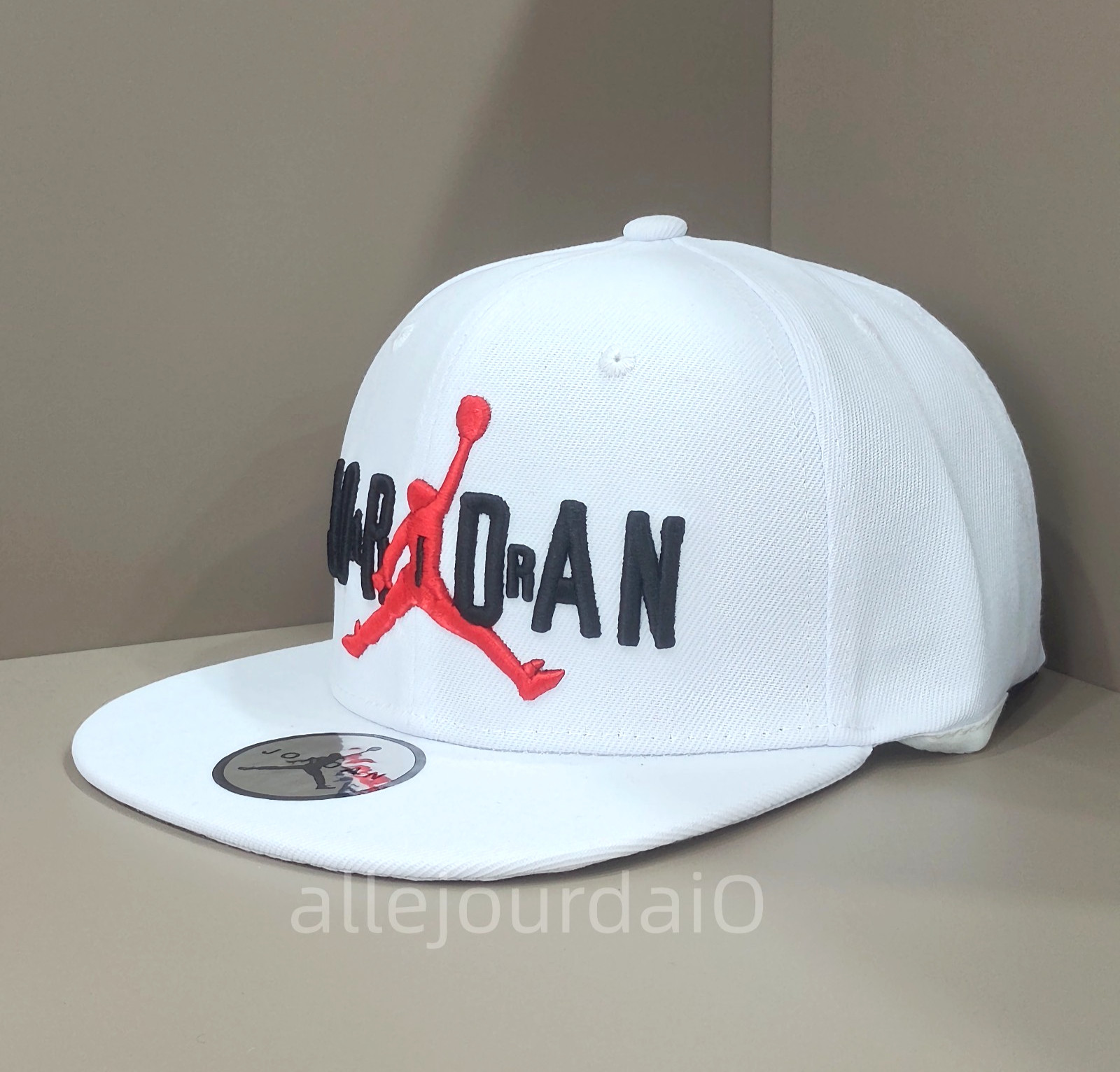 Jordan Outdoor Casual Embroidered White Flat Brim Hat Adjustable