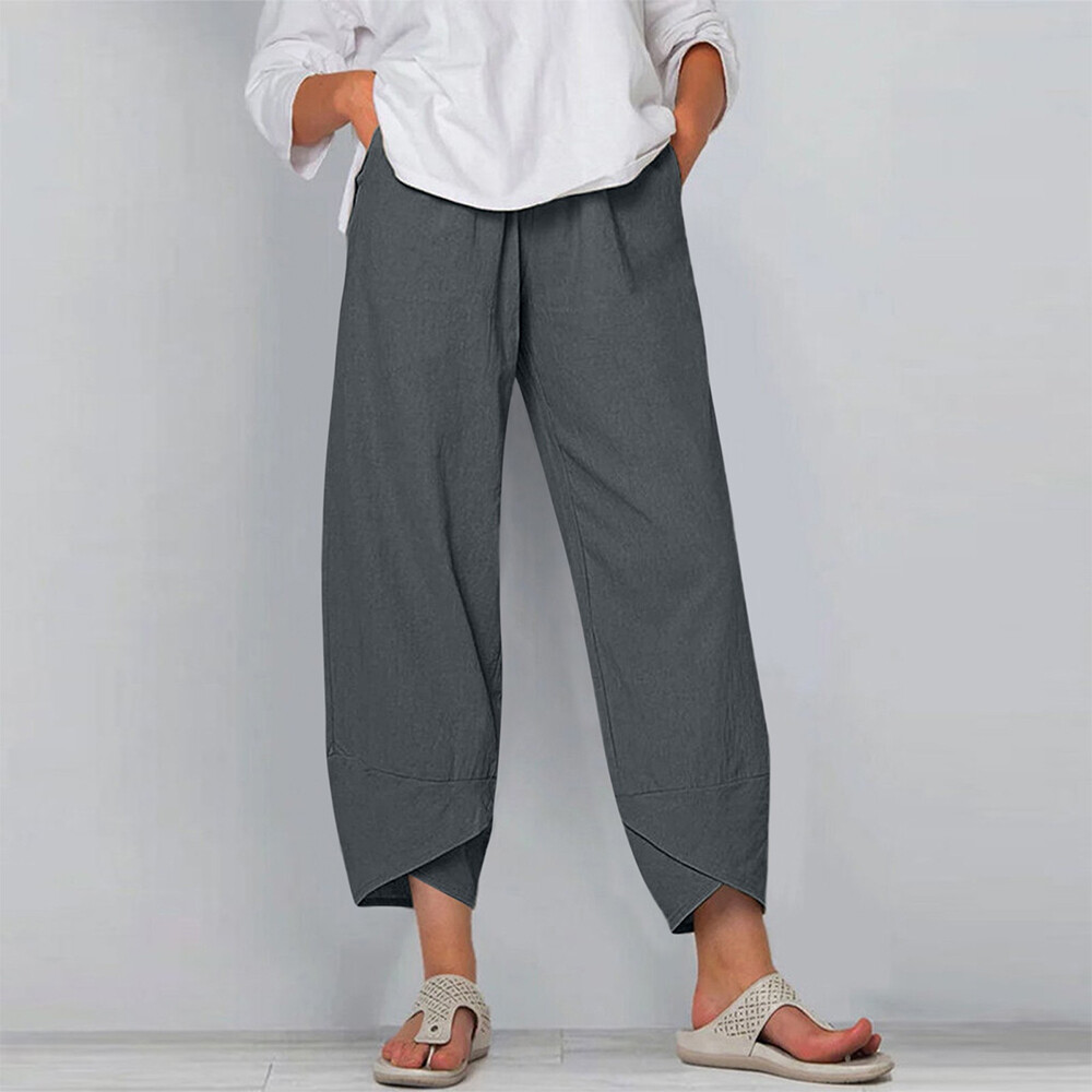 Summer Womens Summer Cotton Linen Baggy Casual Harem Pants Trousers Plus Size US