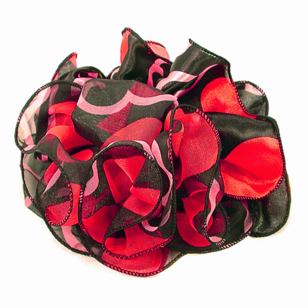 Large Ruffled Solid Color Satin Chiffon Fabric Claw Jaw Clip Hair Bows – H731
