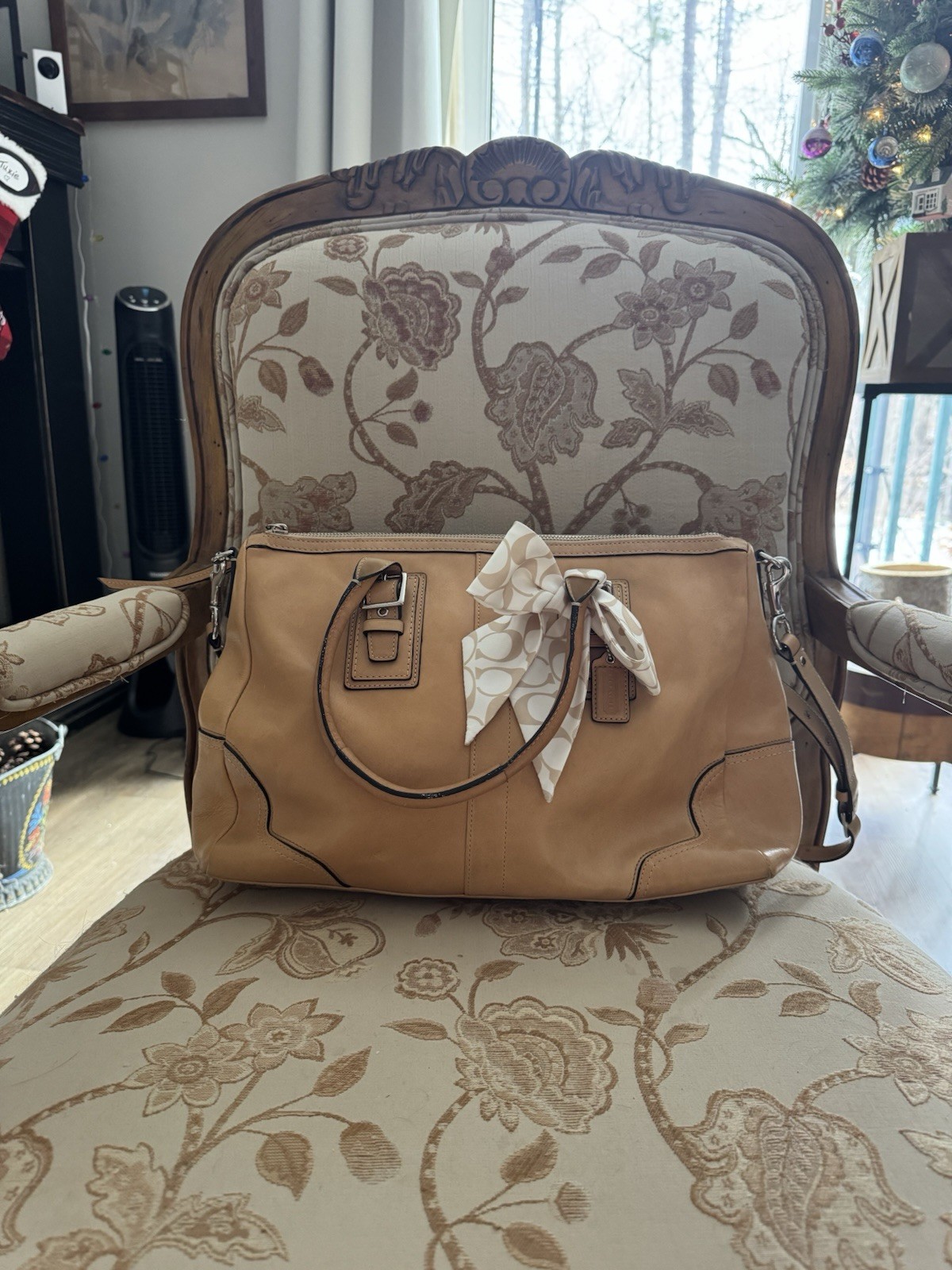 Coach Large Leather Tote Bag with Scarf