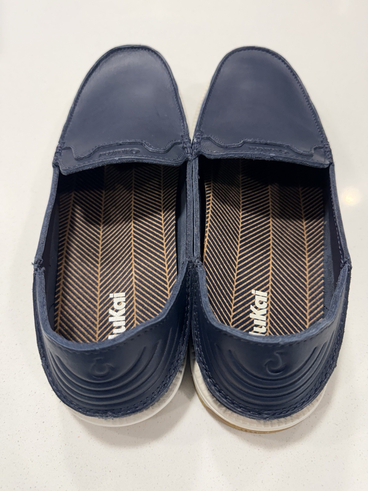 Olukai Men’s Kakaha Nia Leather Slip-On Shoes Mood Indigo Size 12 MSRP $140