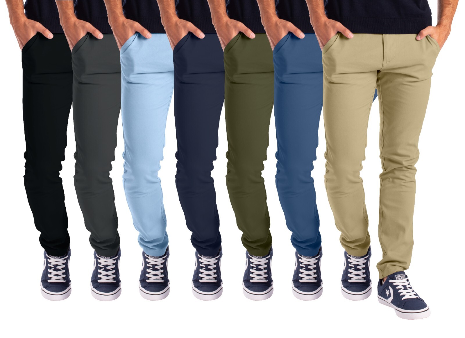 Mens Stretch Skinny Slim Fit Chino Pants Flat Front Casual Super Spandex Trouser