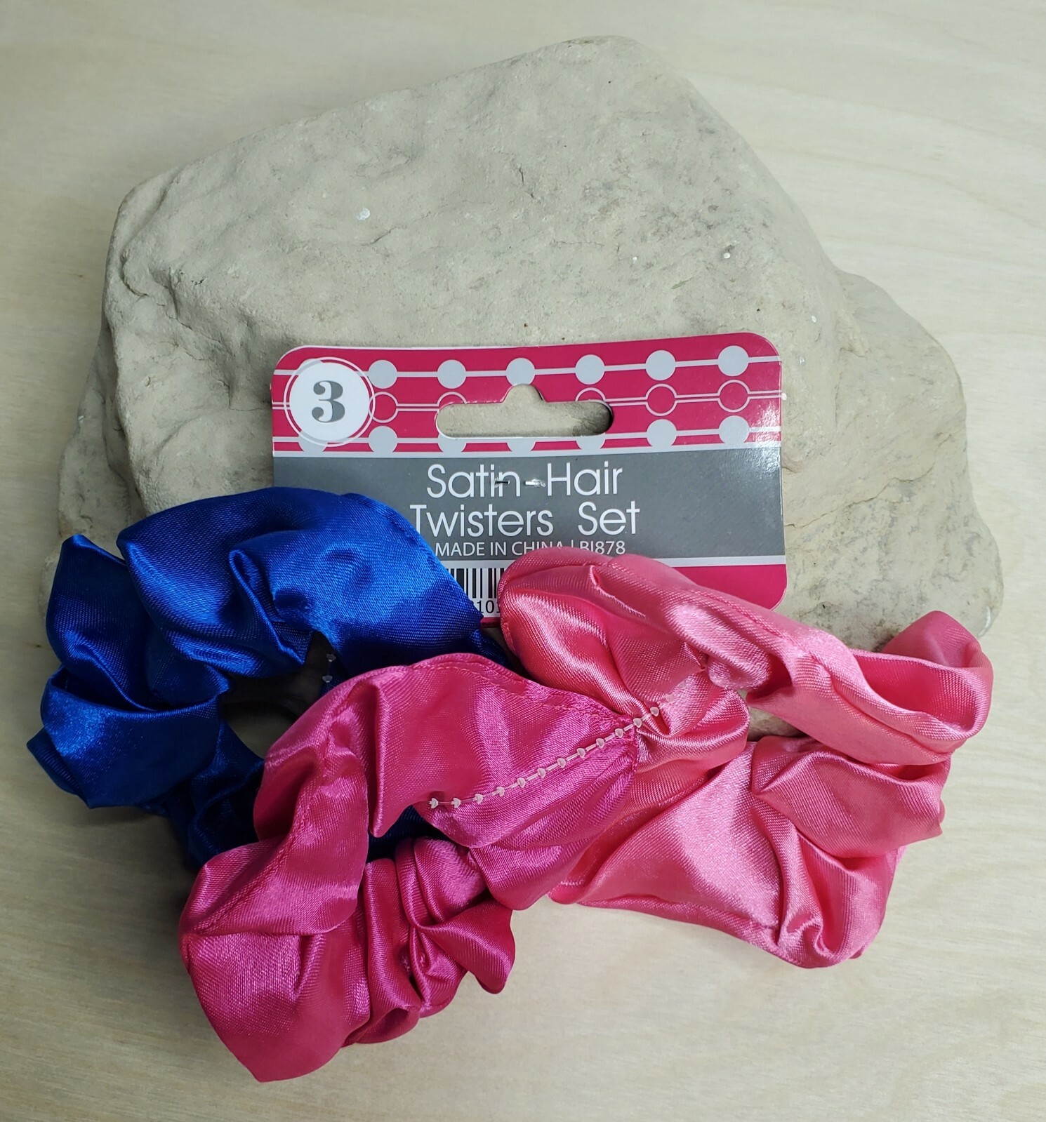 Fabric Ponytail Holders Round 3 Pack Blue Pink Satin Hair Twisters 80s Scrunchy