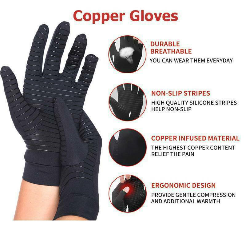 2 Pairs Copper Compression Gloves Finger Support Anti Arthritis Hand Pain Relief