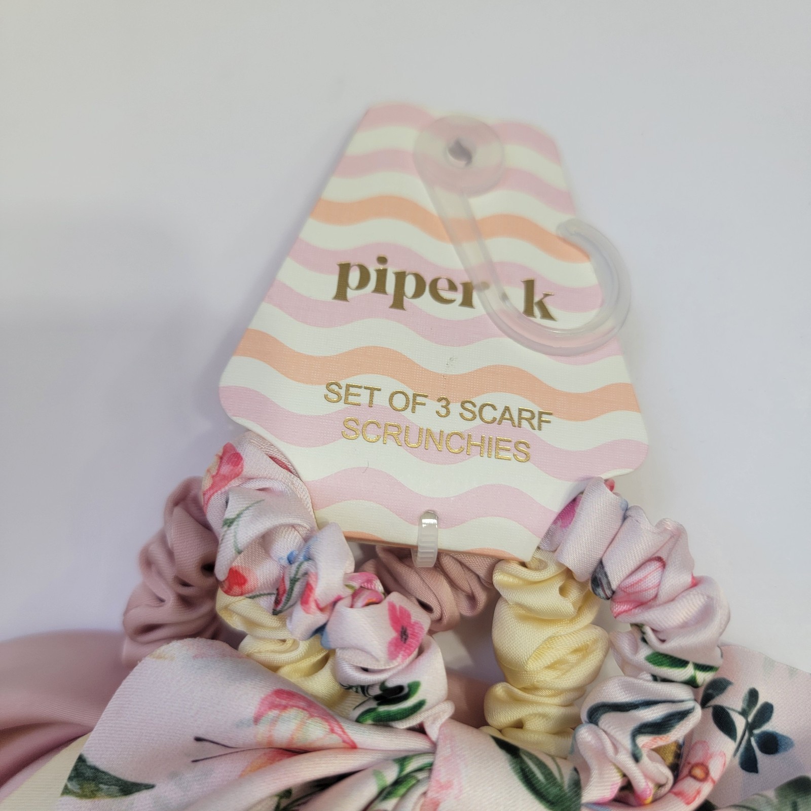Piper K Butterfly Floral Scarf Scrunchies & Gingham Flat Hair Claw Clip 5 Set