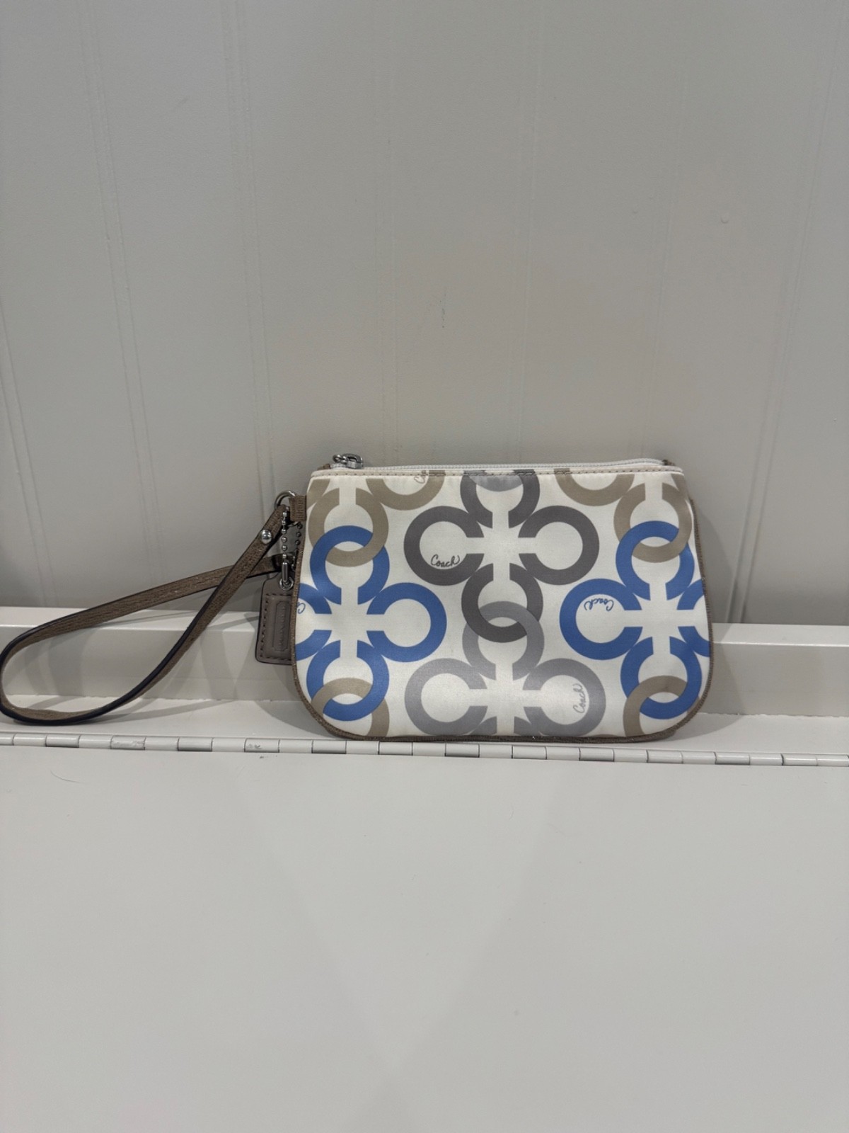 Coach F48898 Clover Print Satin Wristlet in Cream / Neutral Colors