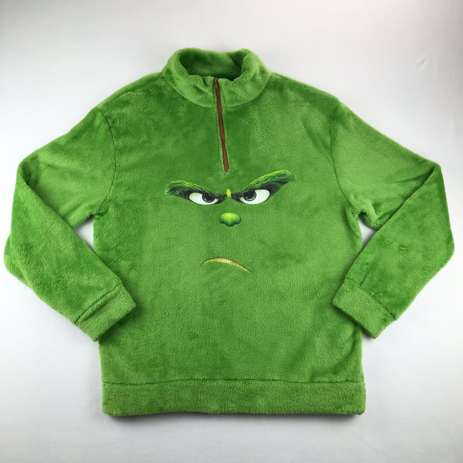 Dr Seuss The Grinch Unisex Green Faux Shearling Zipper Pullover Christmas Large