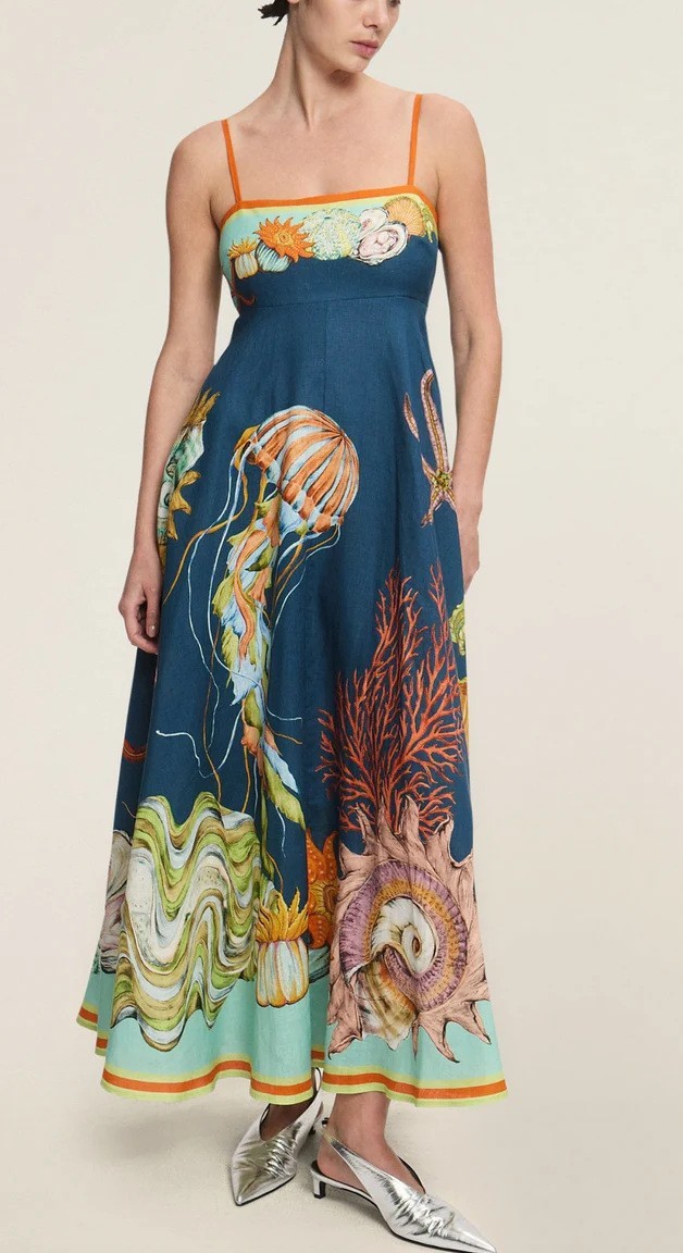 Women’s Alemais Floral New Square Neck Halter Mid-length Dress Ladies