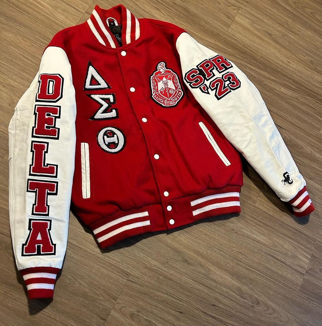 Delta Sigma Theta Lettermen Jacket Sorority Jacket Wool Leather Varsity Jacket