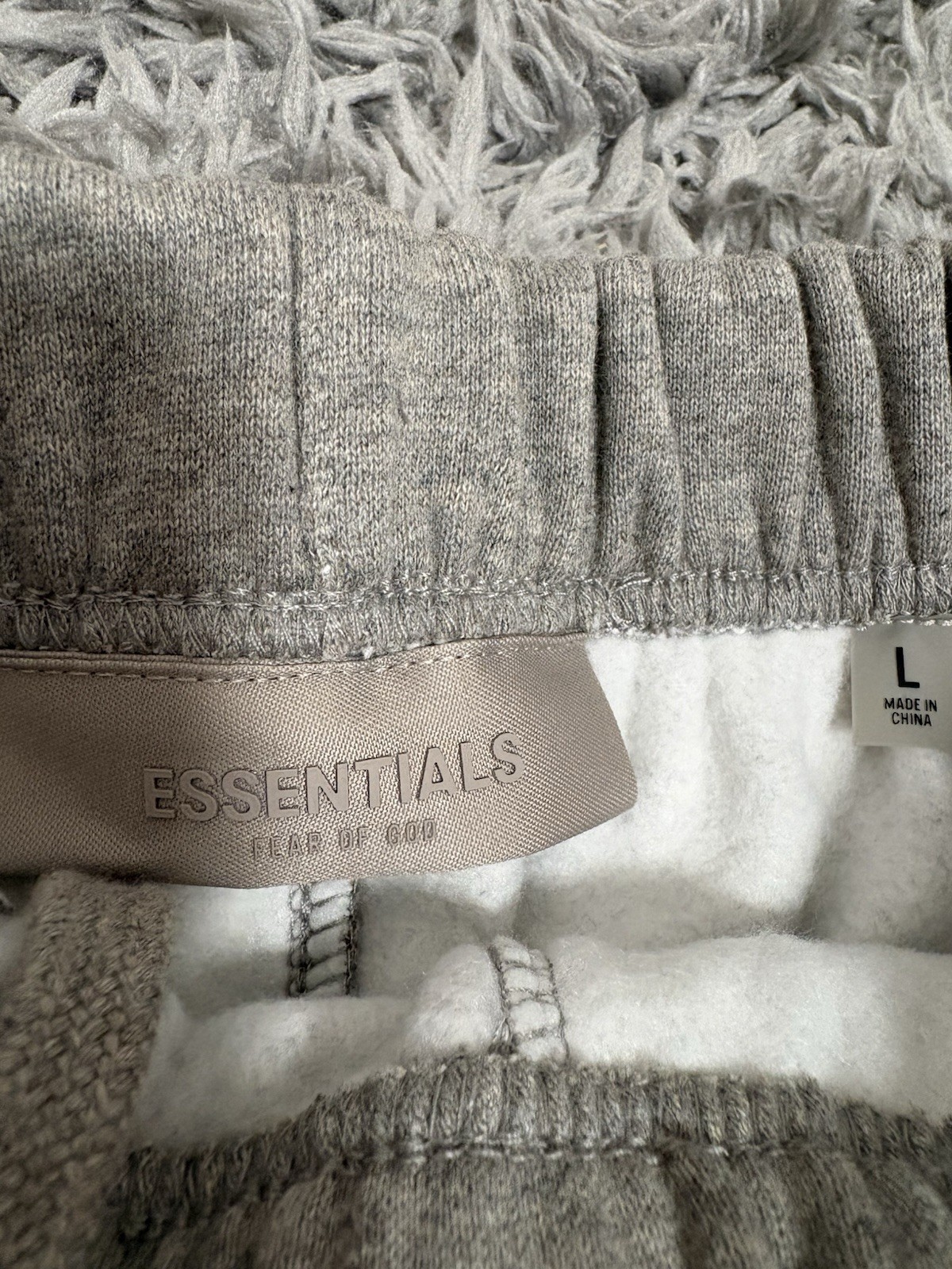 Essentials Men’s Gray Fleece Sweat Shorts Solid Drawstring Logo Size L