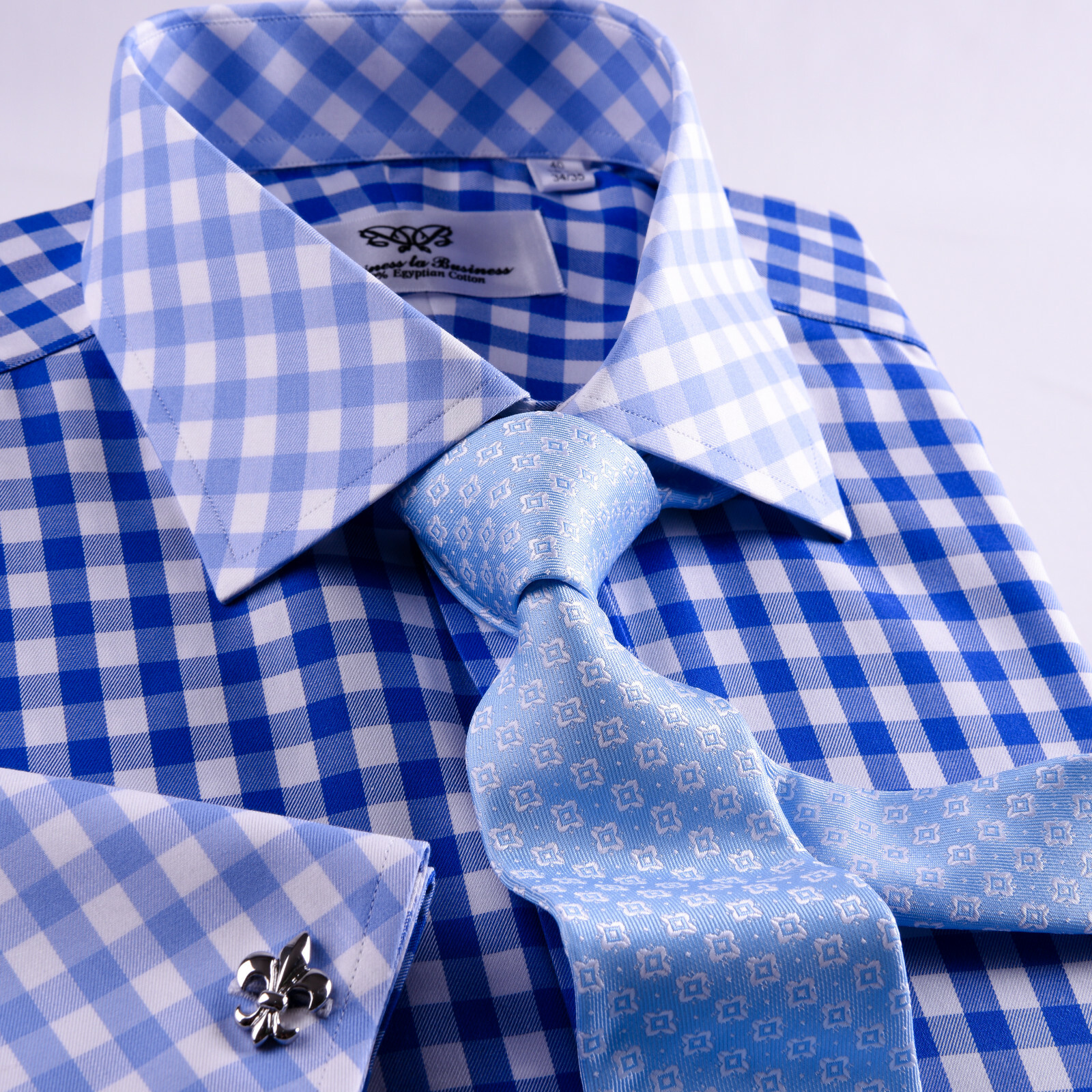 Blue Check Designed Business Shirt Easy Iron Wrinkle Free Contrast Collar & Cuff