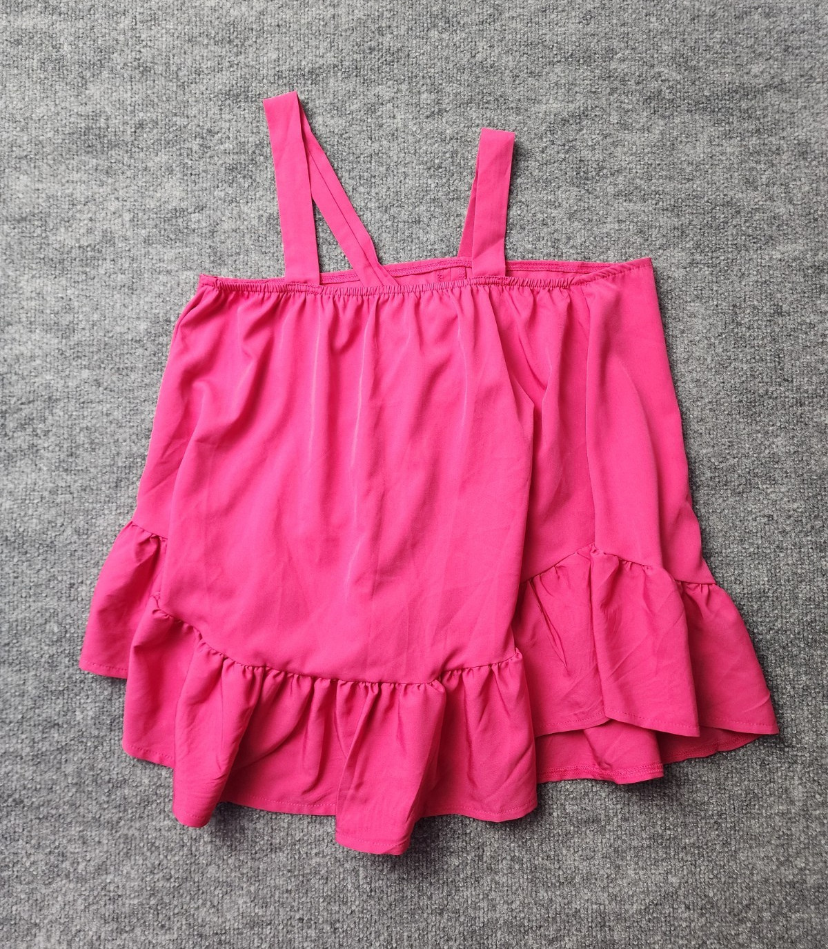 Women’s Pink Solid Woven Square Neck Strappy Ruffle Hem Pullover Cami Size M