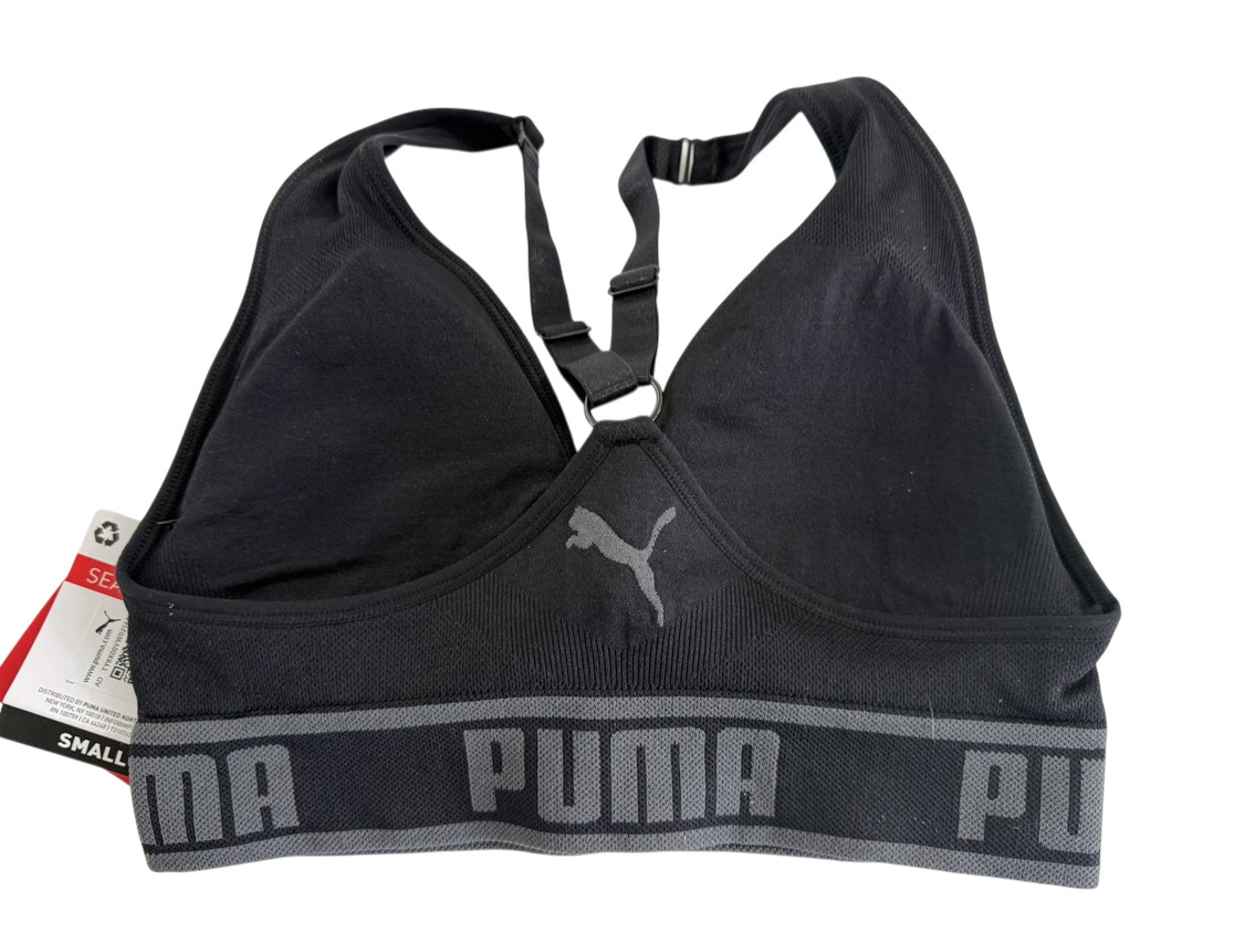 PUMA Sports Bra NEW Padded Seamless Black Women Large Removable Cup Drycell $28