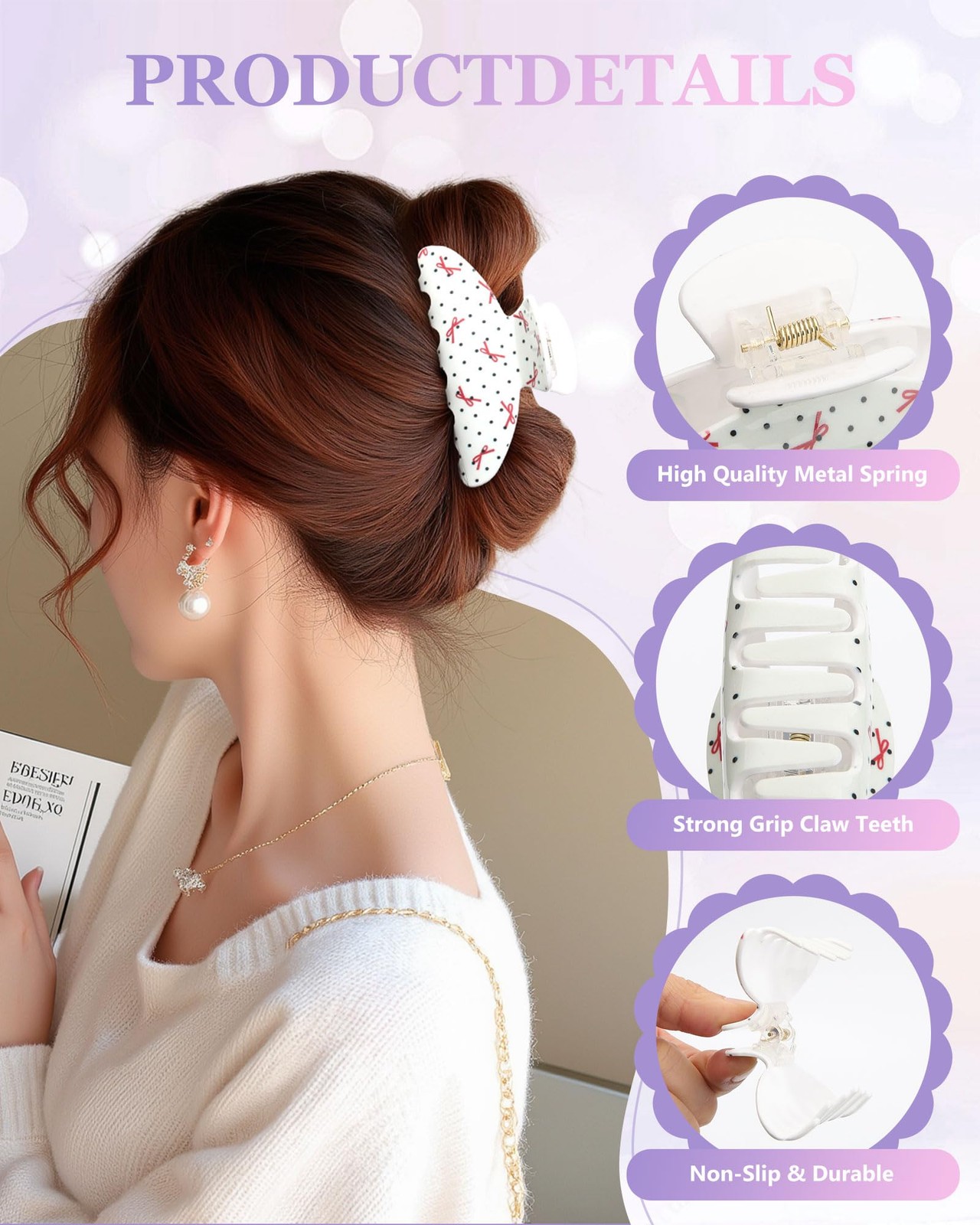3Pcs Acrylic Hair Claw Clips for 1 Count (Pack of 3), Polka dot / Heart