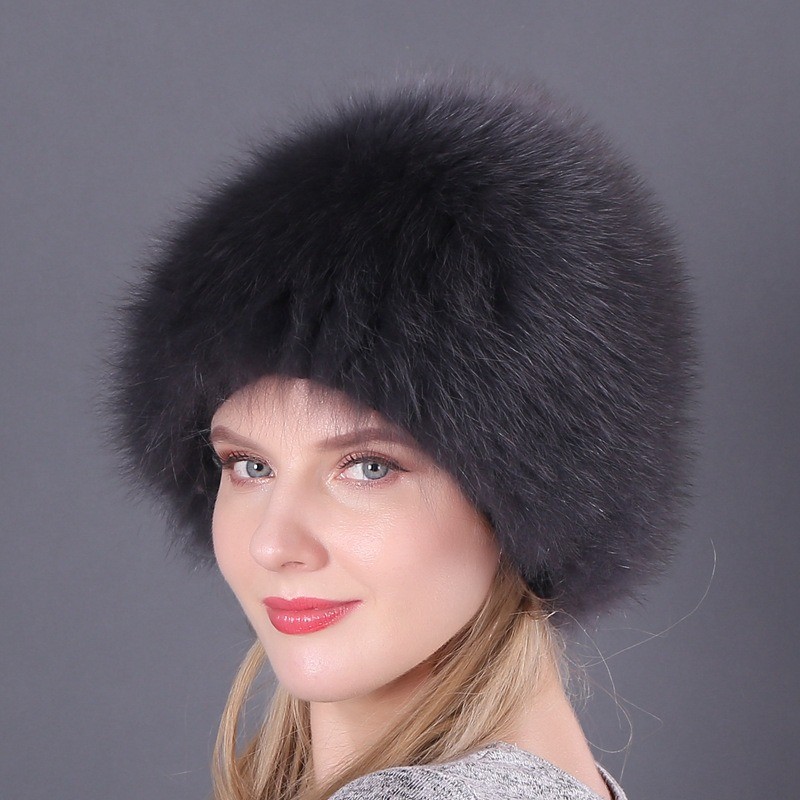 Winter Women Warm Rabbit Fur Fox Fur Hat Outdoor Fluffy Knitted Hat Cap