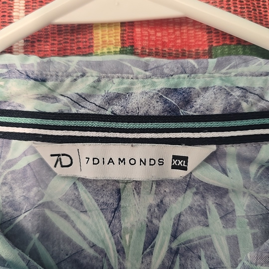 7D 7 Diamonds Polo Shirt Men’s Size XXL Hawaiian Print Golf Blue and Gray Casual