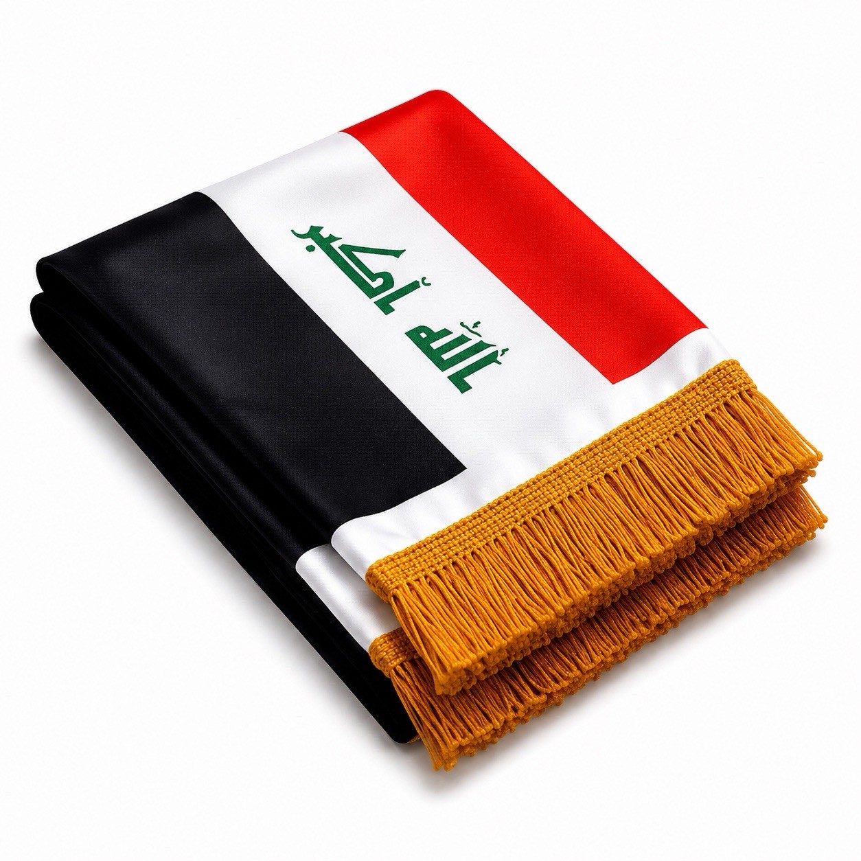 Iraq Flag Rectangle Scarf/Stole w/ Gold Fringe, Unisex, 56 x 5.5 in