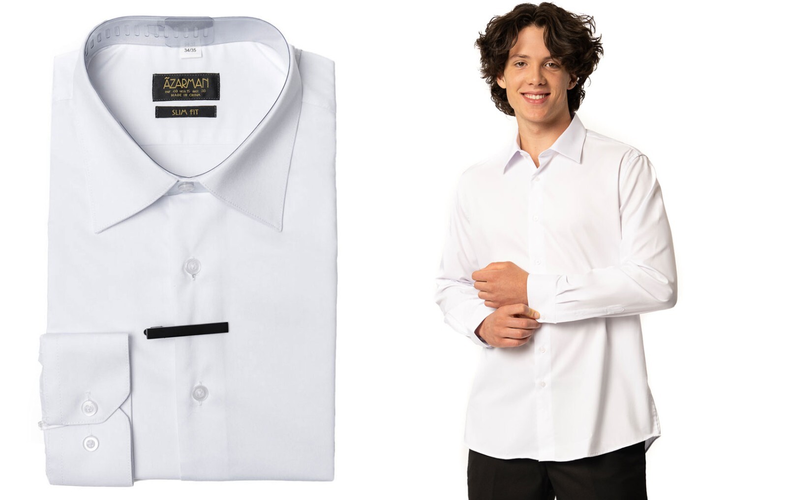 Mens Dress Shirt Plain White Tailored Slim Modern Stretch Cotton Non-Iron AZAR