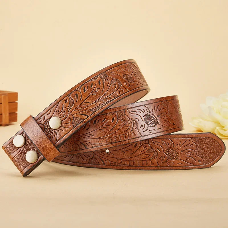 3.8Cm Belts without Buckle Pu Leather Belt Body No Buckle Strap for Smooth Buck