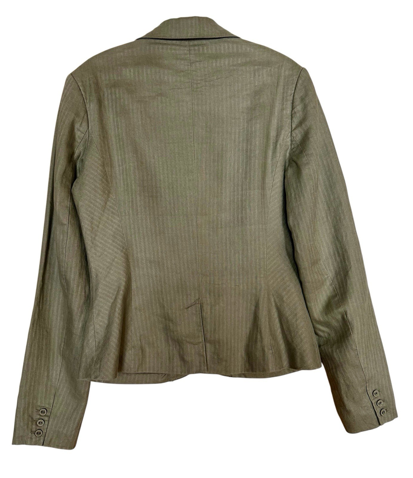 Long Tall Sally Olive Green 100% Linen Pinstripe Blazer UK 12 VGC Fully Lined