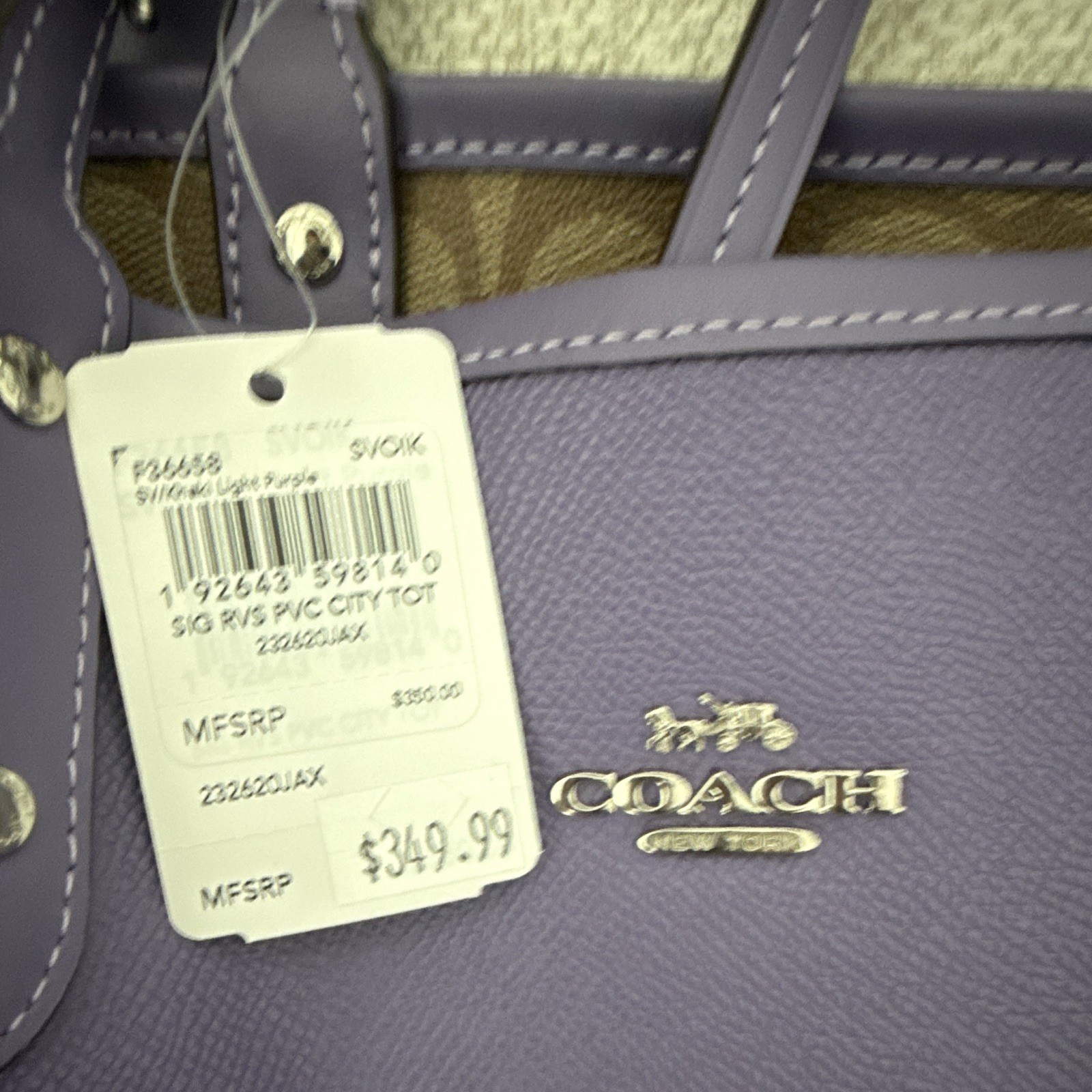 Coach Large City Tote Purple/Brown Monogram Logo Tote Bag w/ Pouch