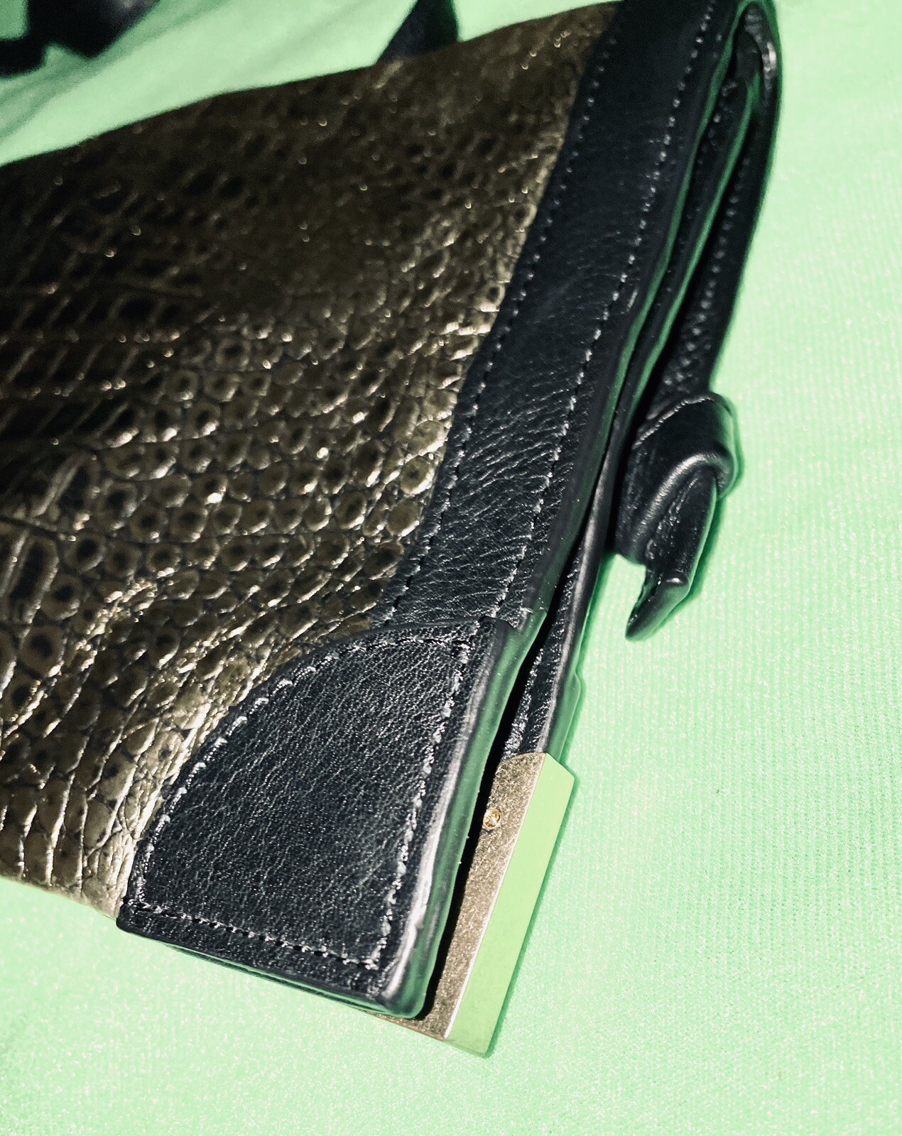 $295 FOLEY & CORINNA FRAMED FLAP GOLD CROCODILE EMBOSSED LEATHER CROSSBODY BAG