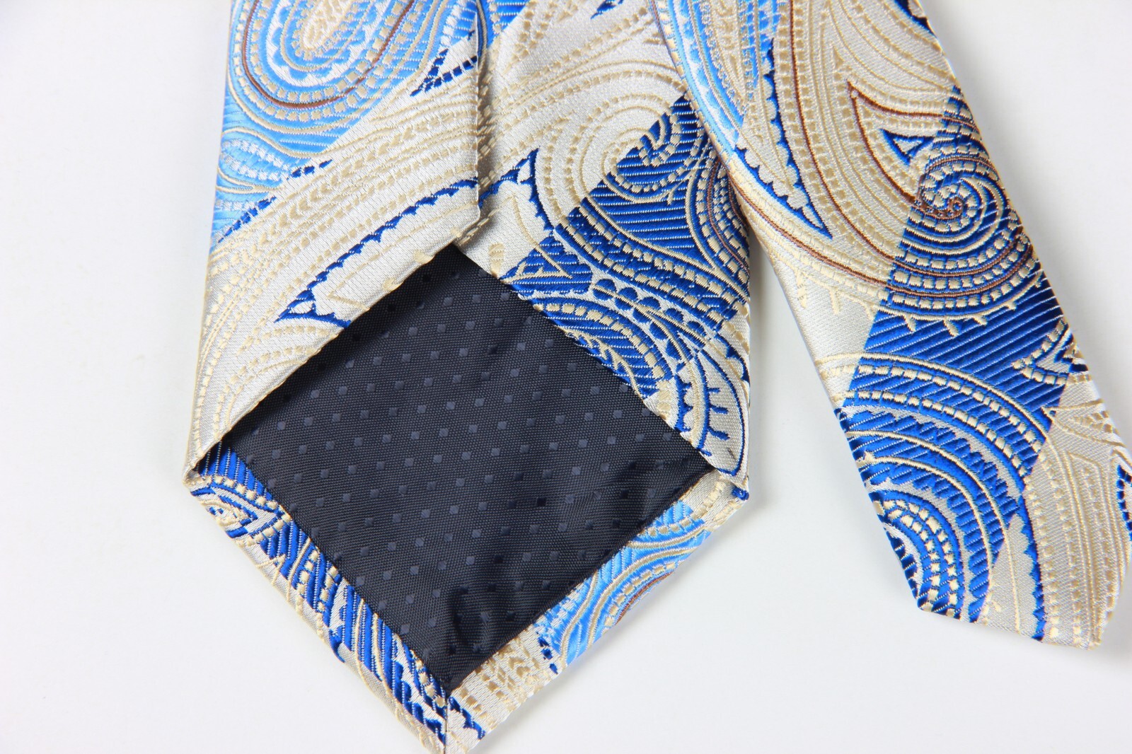 Classic Paisley Striped Blue Beige JACQUARD WOVEN 100% Silk Men’s Necktie Tie