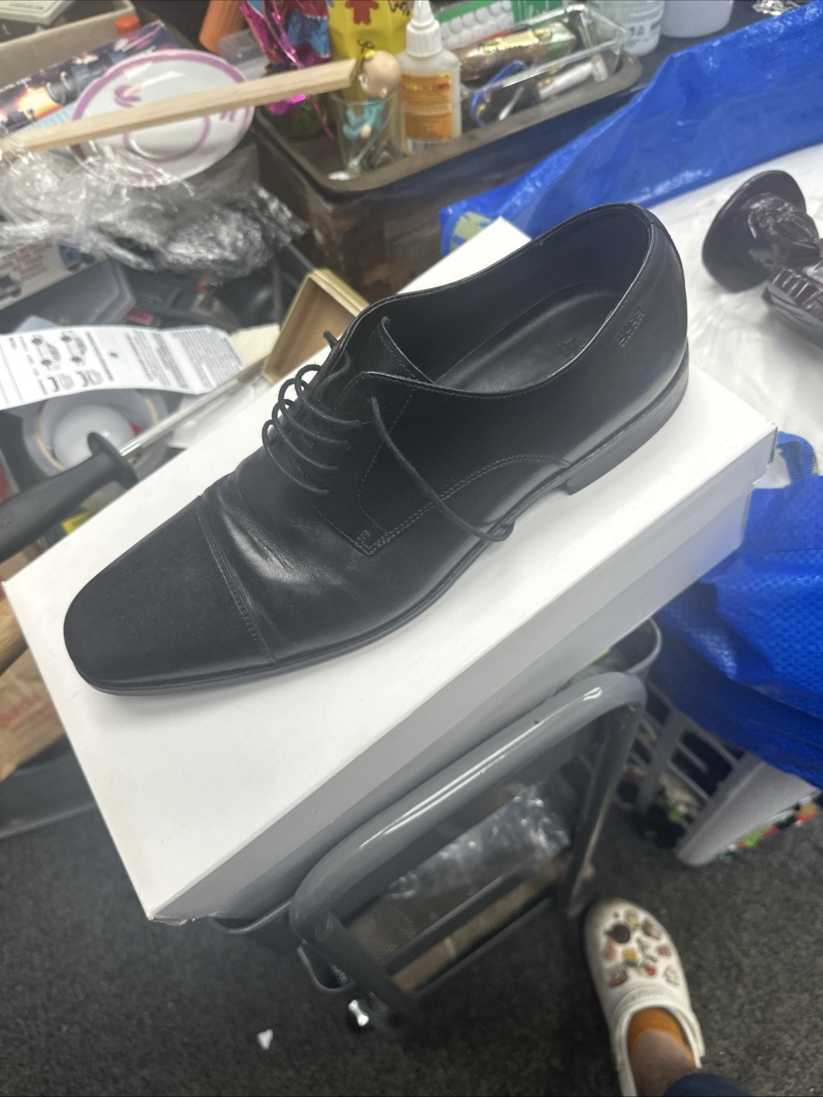 BOSS Hugo Boss Black Leather Cap Toe Lace-Up Oxford Dress Shoes Men’s 10.5