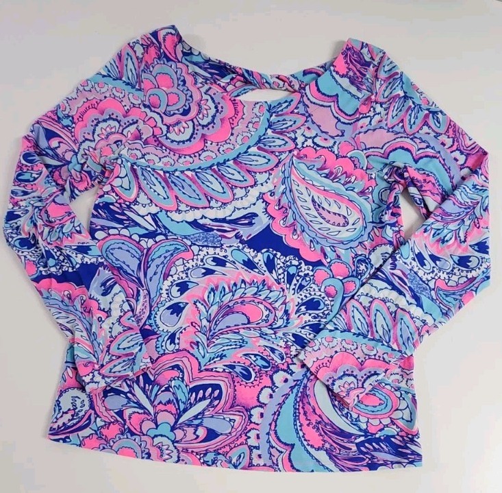 Women’s Sz L Lilly Pulitzer Bright Tropical Paisley Long Sleeve Top Stretch