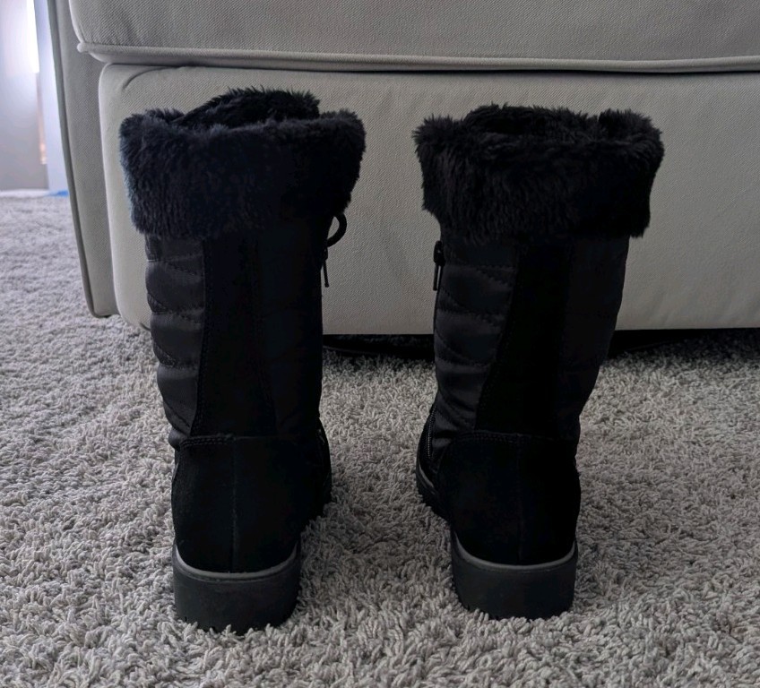 Baretraps Black Leather Faux Fur Trim Lace-Up Mid-Calf Round Toe Boots 6.5M